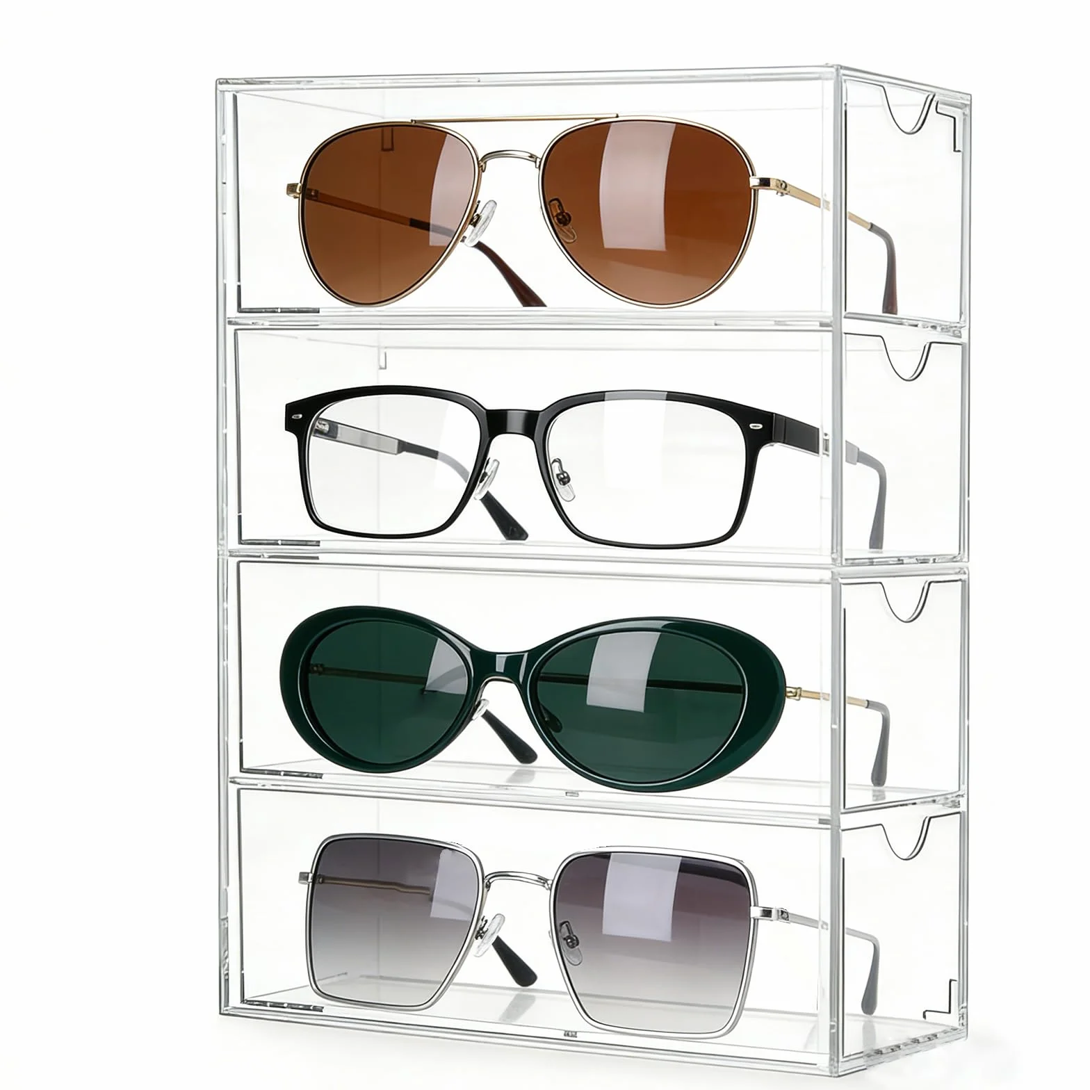 Przezroczysty organizer na okulary akrylowy 4 szuflady 6,5x17,5x24,5 cm