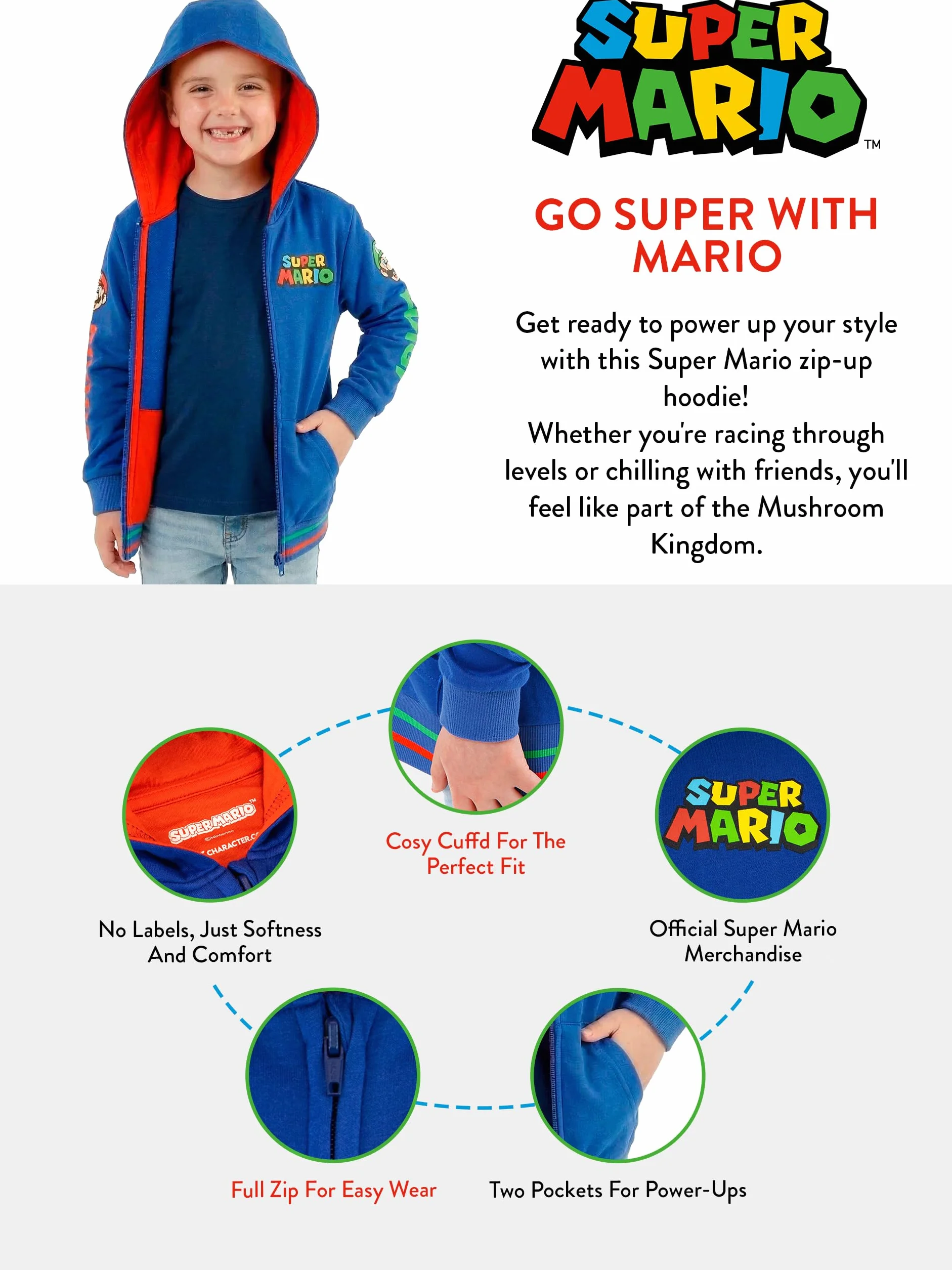 SUPER MARIO BROS Chłopcy Bluza zapinana na zamek