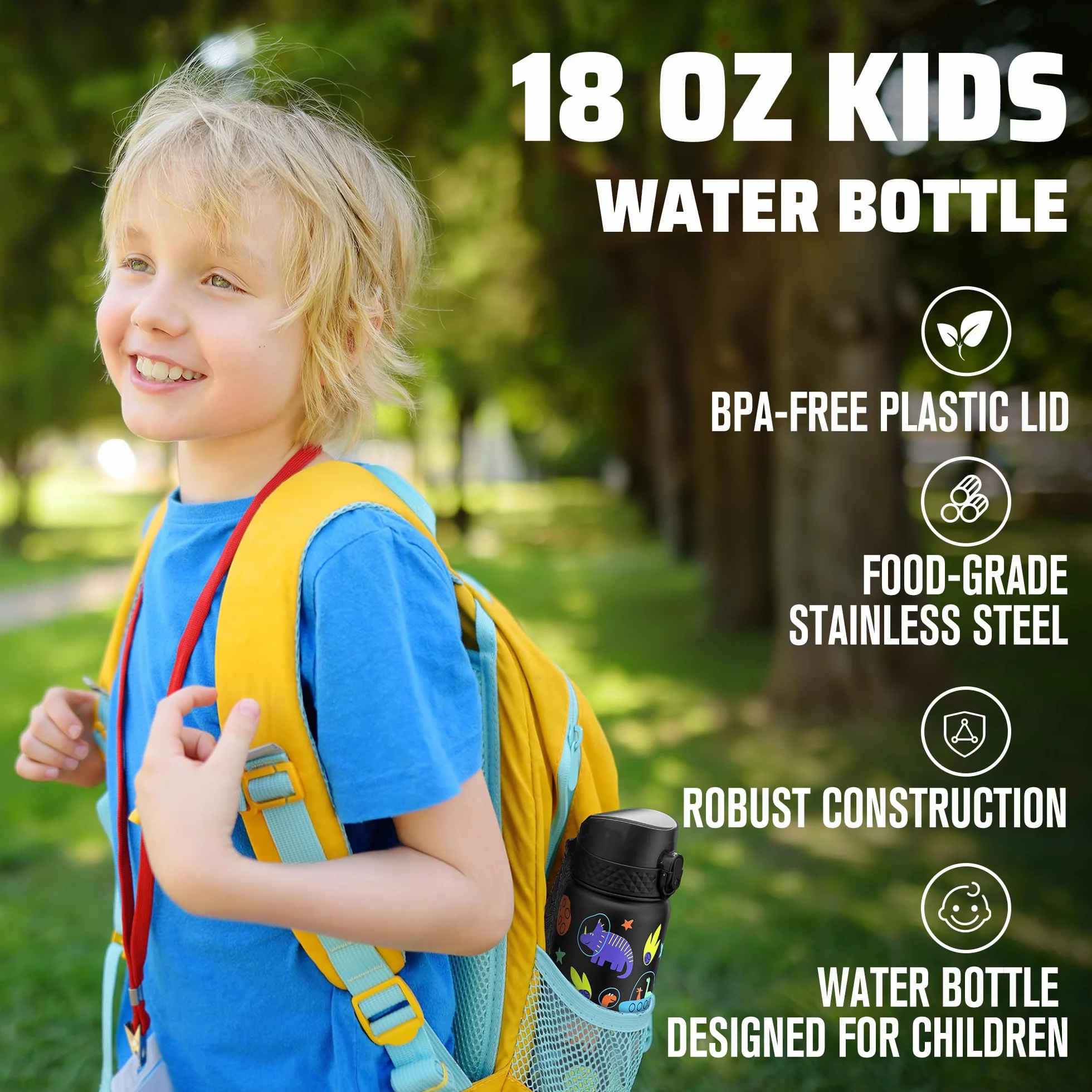 Goppus 550 ml/18 oz Izolowana butelka na napoje dla dzieci ze słomką z podwójnymi ściankami ze stali nierdzewnej, mała szczelna metalowa izolowana próżniowo butelka na napoje Butelka dla małych