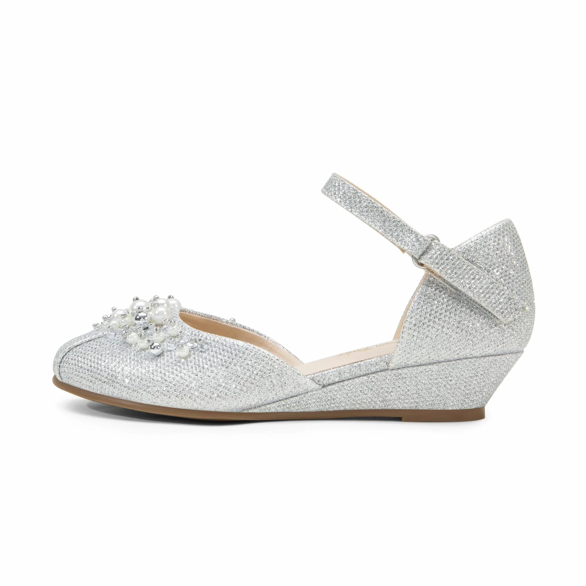 DREAM PAIRS Dziewczęce buty do sukienki maluch małe duże dziewczynki obcasy niskie koturny czółenka z perłami stras dla dziewczynki kwiat księżniczka wesele
