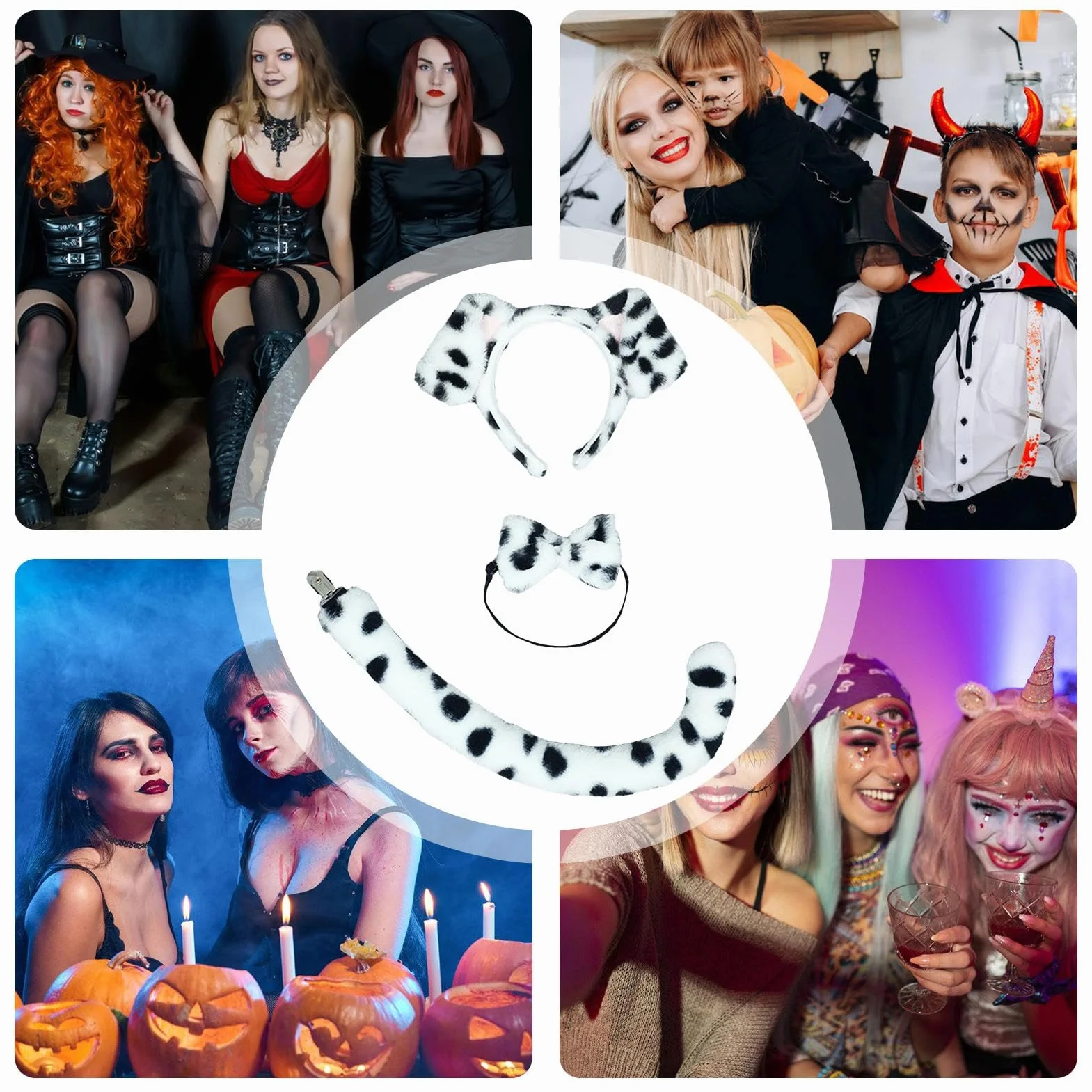 Opaska na głowę dla psa i ogon, opaska na głowę, kostium z muszką, akcesoria na imprezę, cosplay, zestaw akcesoriów na imprezę halloweenową
