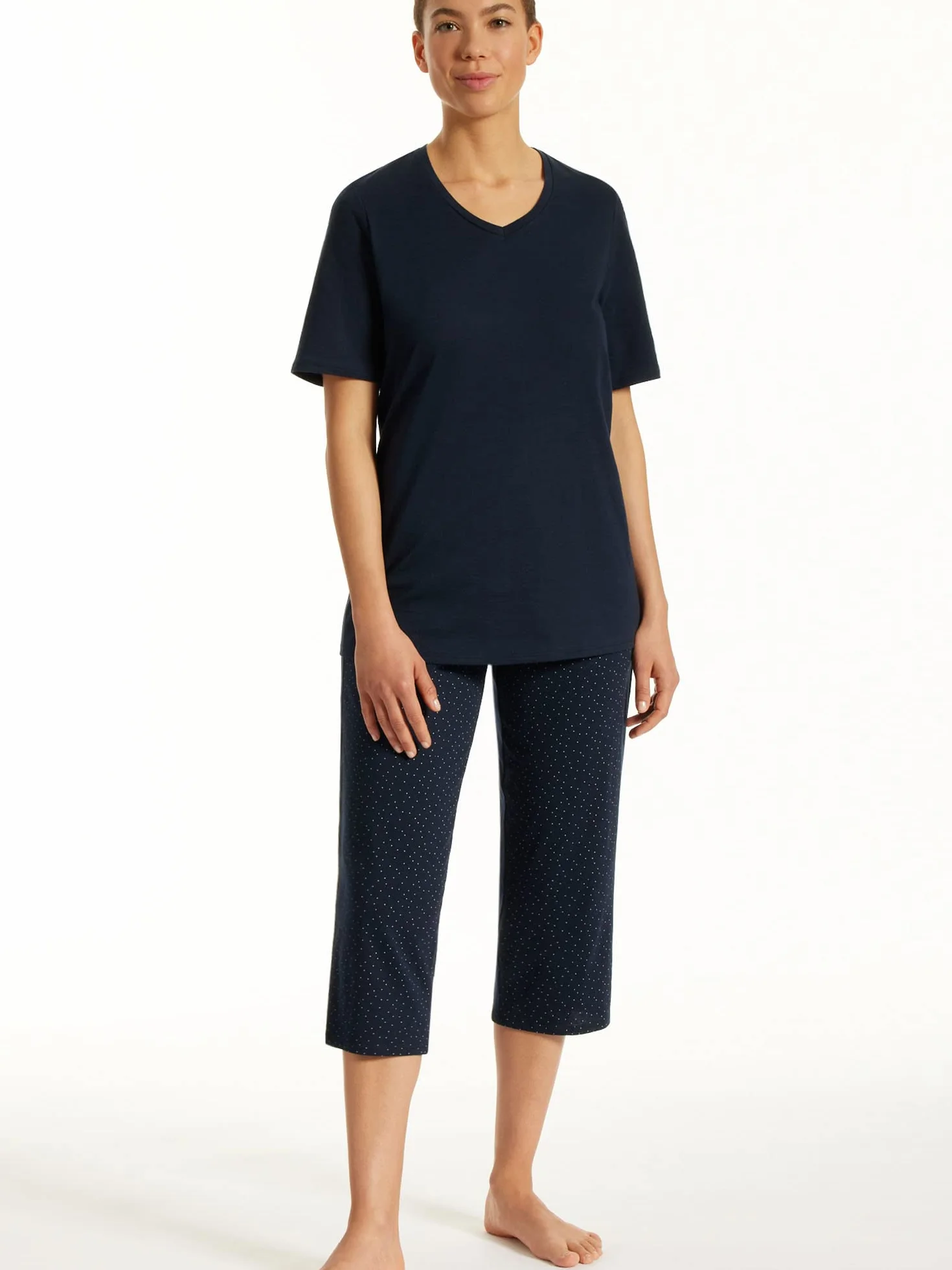 Uncover by Schiesser Damen Schlafanzug Set Shirt kurzarm mit 3/4 langer Schlafhose - Nachtwäsche