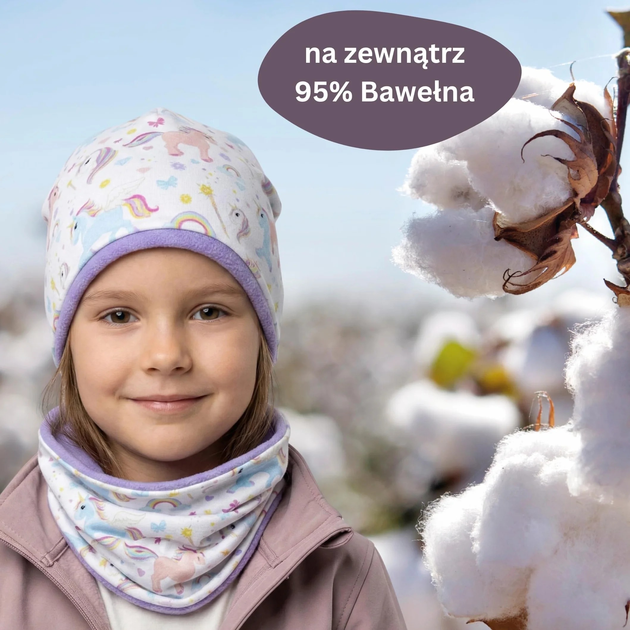 HECKBO Zestaw czapka beanie i komin dla dzieci z polaru 95% bawełny dwustronny
