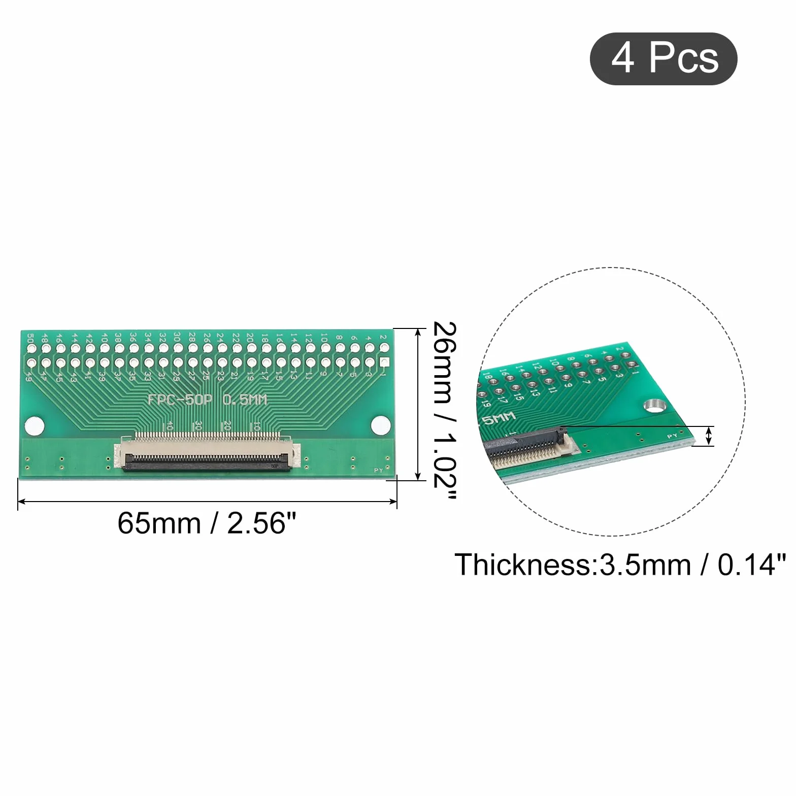 QUARKZMAN FPC FFC PCB płyta konwerterowa 50P 0,5 mm na gniazdku, tylna strona 1,0 mm, do DIP 2,54 mm, do drukarki LCD 3D, aparatu, DVD, TV, laptopa, zestaw 4 sztuk