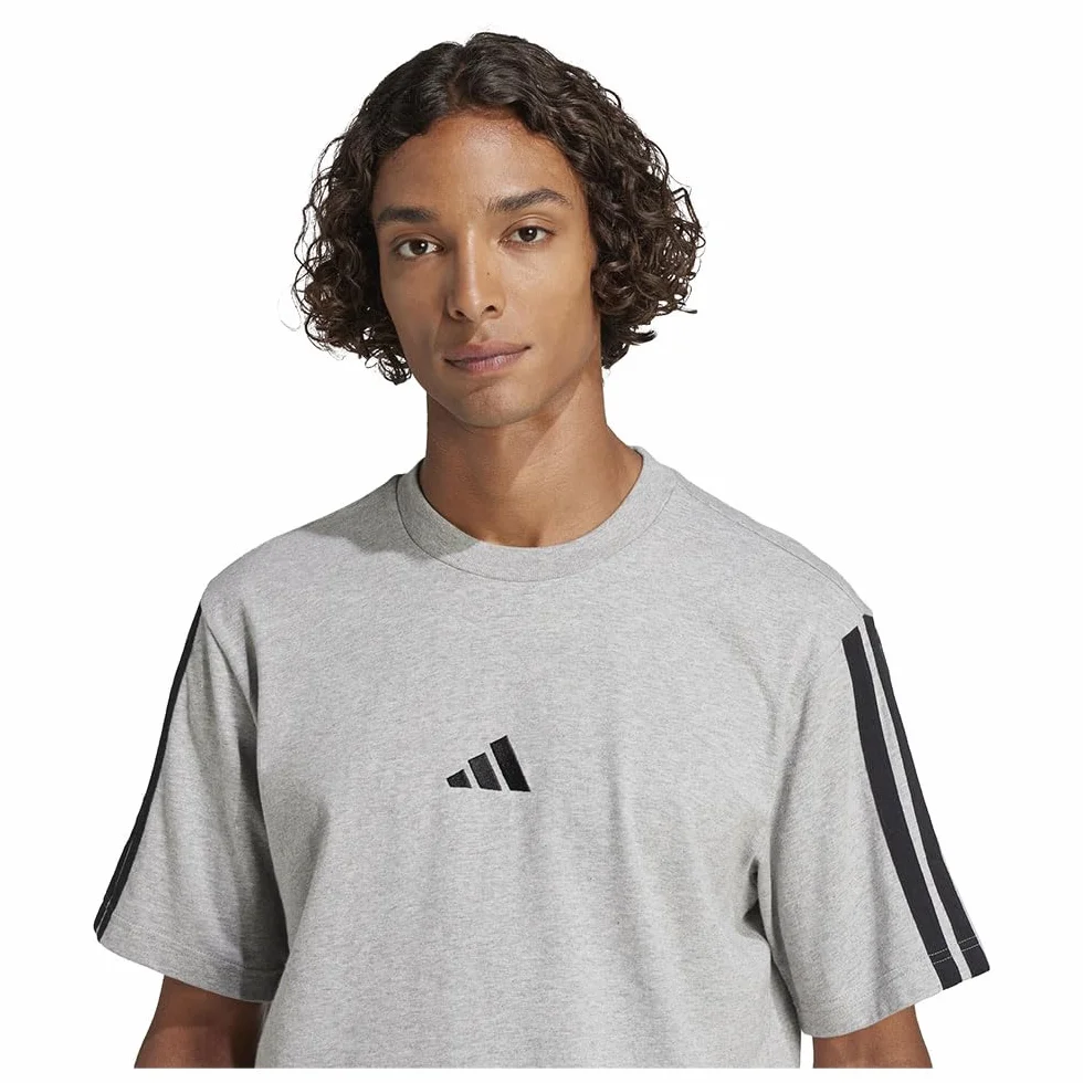adidas Essentials Three Stripes Single Jersey Shirt L Medium Grey Heather Black