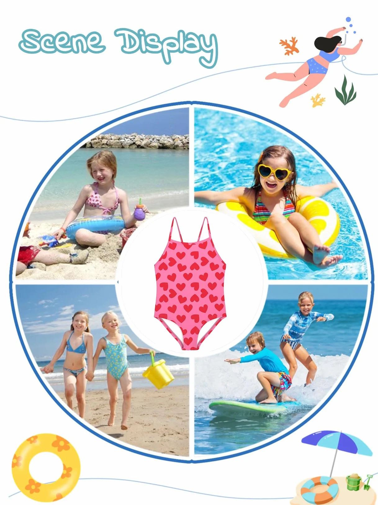 Strój kąpielowy dla dziewczynek jednoczęściowy bez rękawów bikini dzieci 2-10 lat