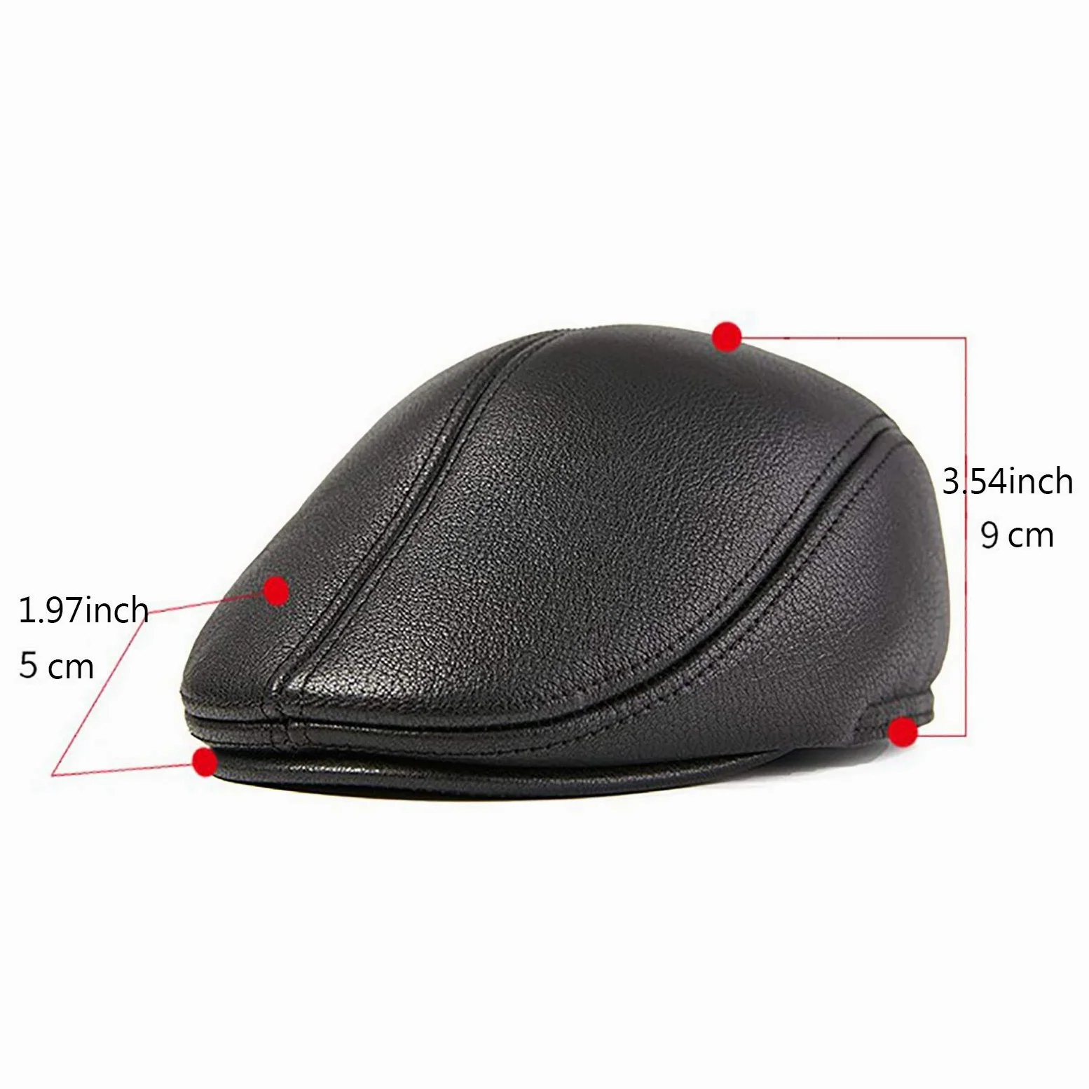 Czapki zimowe, męska skórzana czapka beret vintage czapka golfowa czapka płaska czapka gazeciarza jesień zima(Black-55-56cm)
