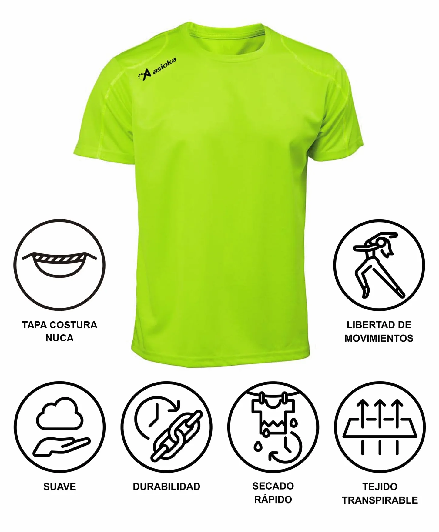 Asioka Uniseks 75/09 T-Shirt, Jasnozielony, M