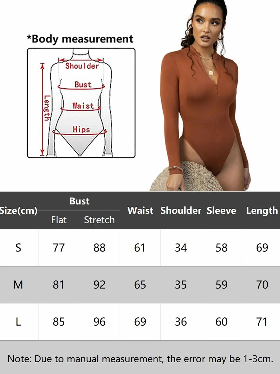 Body damskie z długim rękawem, eleganckie, seksowne body z długim rękawem, z zamkiem błyskawicznym, wąskie, damskie body z długim rękawem, koszulka z długim rękawem dla kobiet