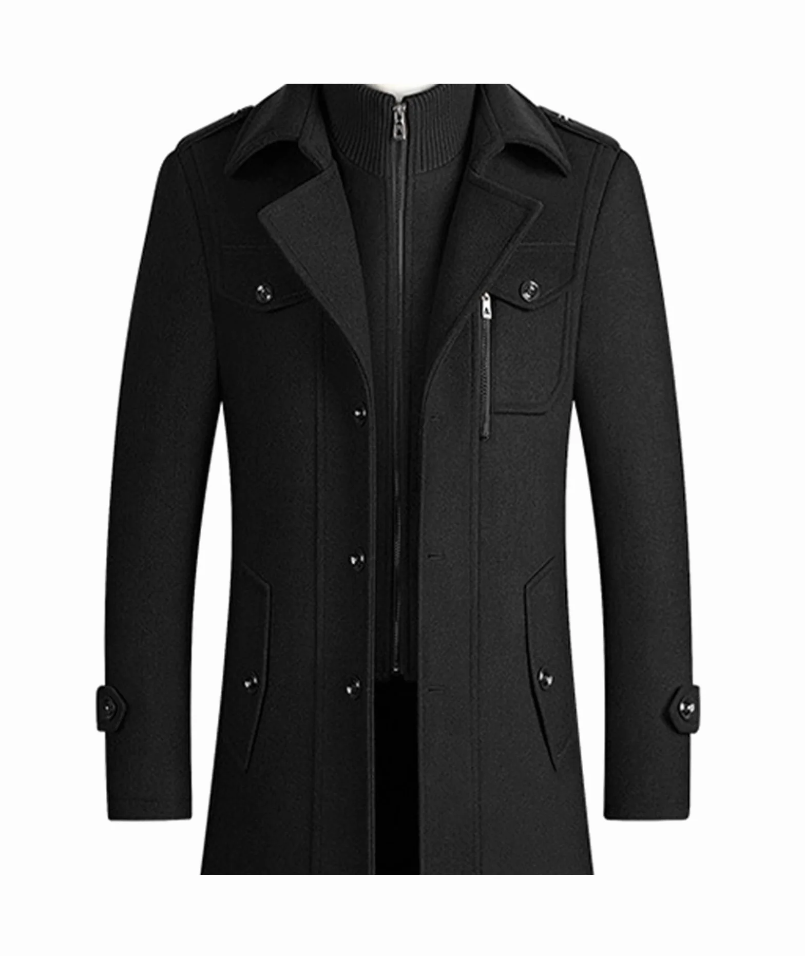 ECDAHICC Męski płaszcz zimowy Slim Fit, dwuczęściowy płaszcz do biznesu, na czas wolny, wełniany płaszcz ze stójką Peacoat
