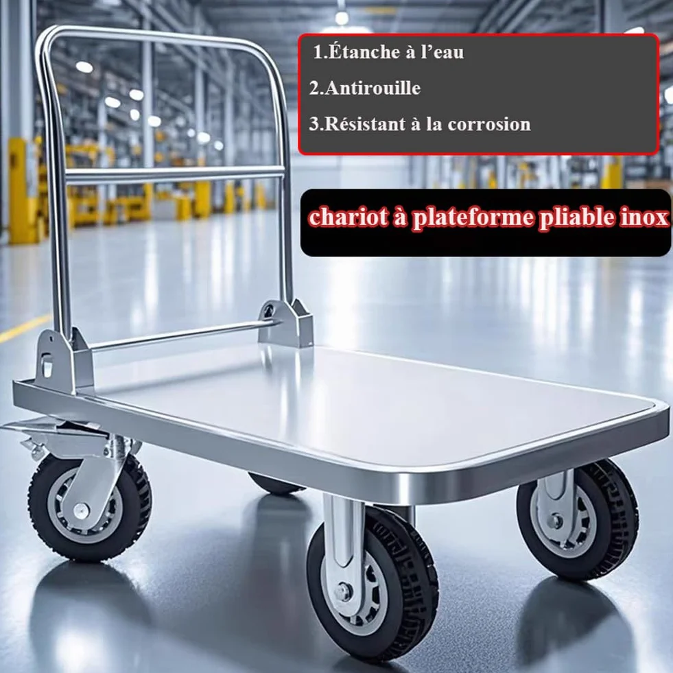 Wózek platformowy do dużych obciążeń, 500 kg, stal nierdzewna, wózek transportowy z kółkami obrotowymi 360° (15 cm), składany wózek ręczny, 90 x 60 cm, idealny do magazynu, warsztatu, gastronomii