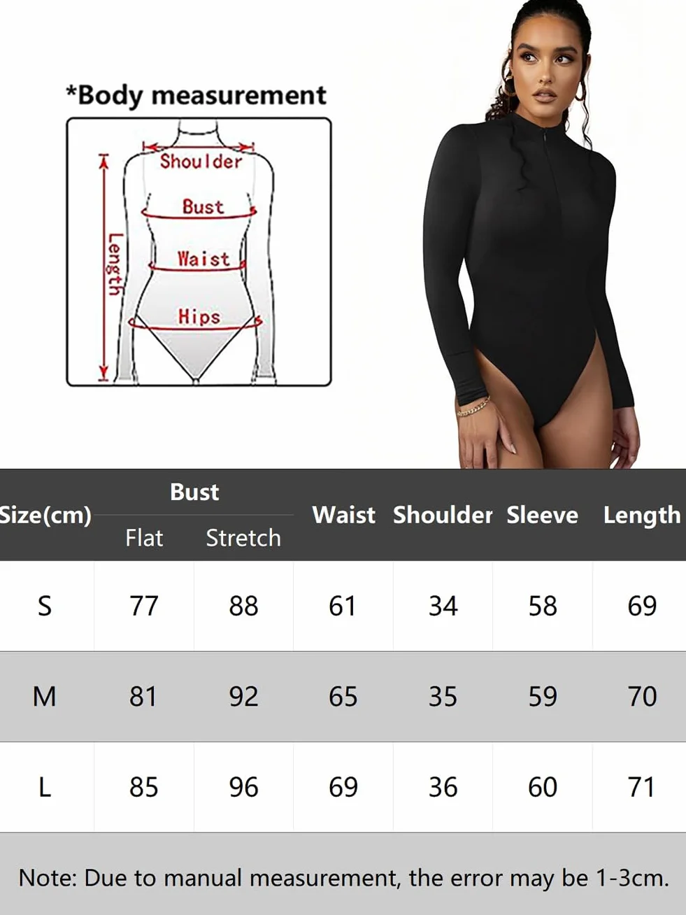 Body damskie z długim rękawem, seksowny golf, dekolt w serek, body slim fit, kombinezon z zamkiem błyskawicznym z przodu, rozciągany, trykot, szykowny garnitur, codzienny ubiór