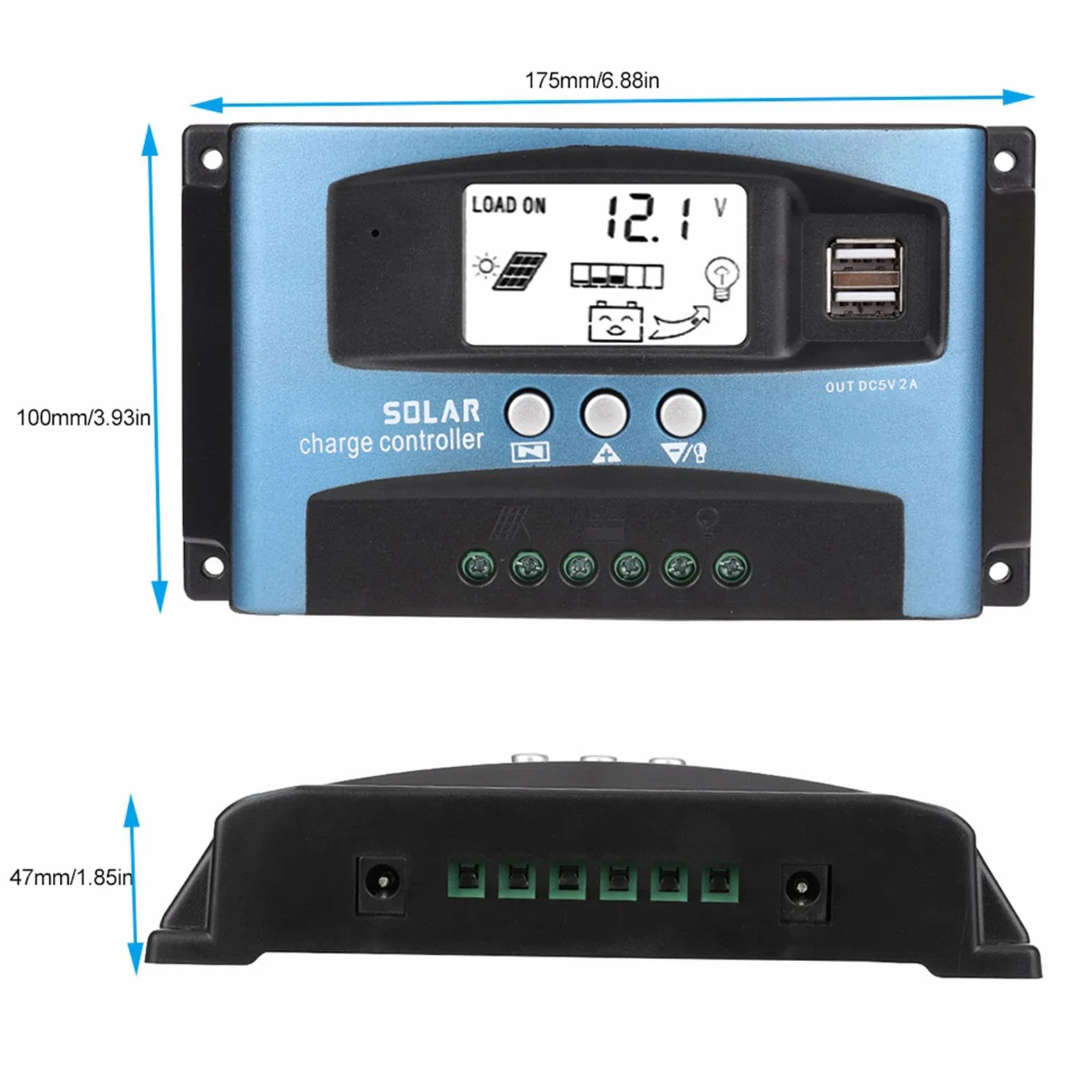 Kontroler ładowania słonecznego, MPPT 40/50/60/100A ładowarka solarna regulator ładowania kontroler panelu podwójny wyświetlacz LCD USB 12 V 24 V do paneli słonecznych (50A)