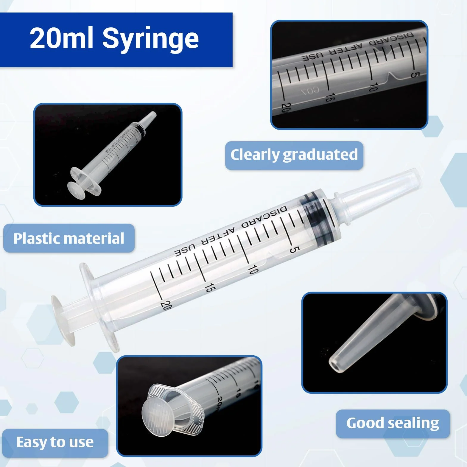 8 strzykawek 20 ml, strzykawki z tworzywa sztucznego 20 ml, niezależne opakowanie, jednorazowe strzykawki 20 ml, syringe z pokrywką, do laboratoryjnego karmienia zwierząt, nawadniania roślin