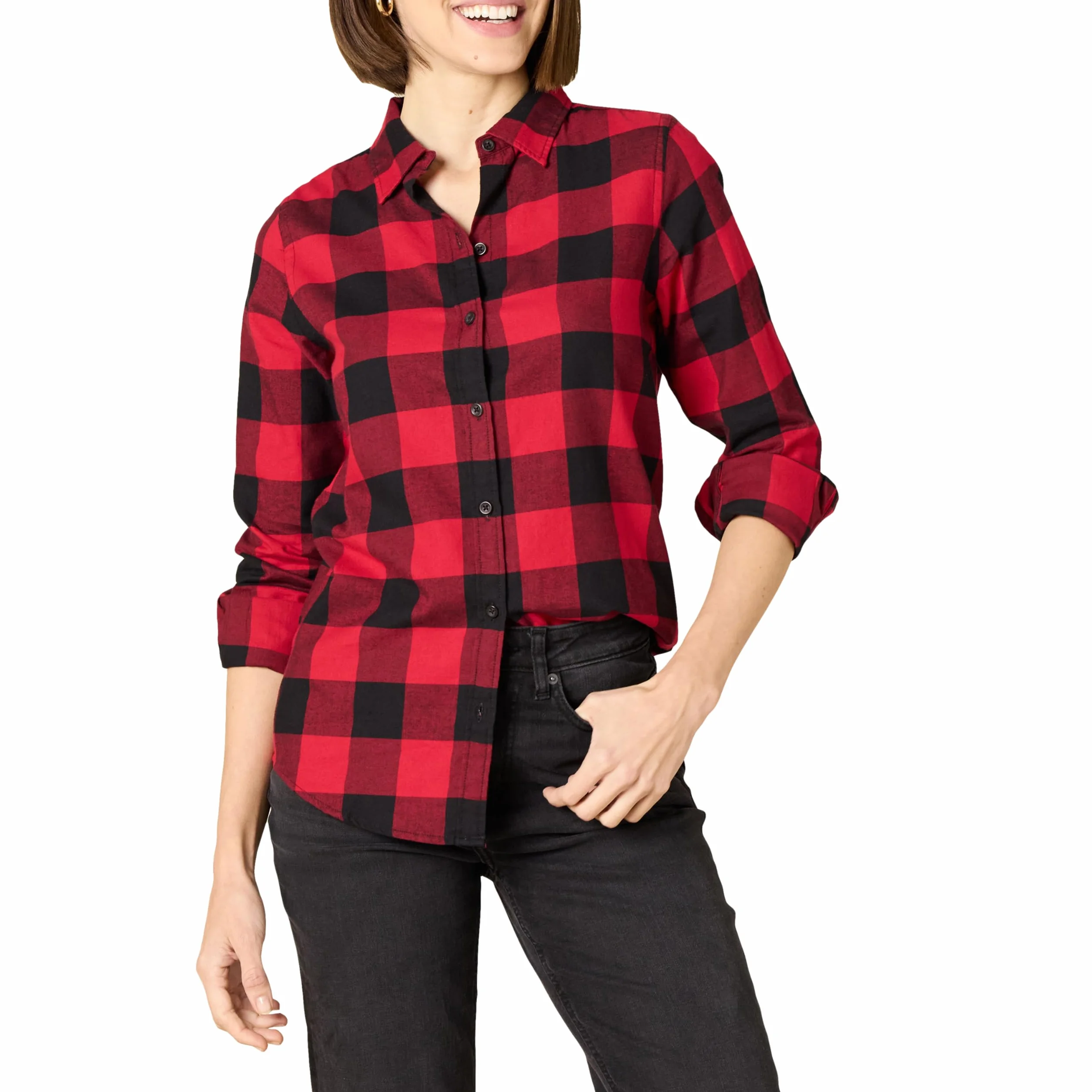 Amazon Essentials Kobiety Lekka flanelowa koszula z długim rękawem w kratę classic fit