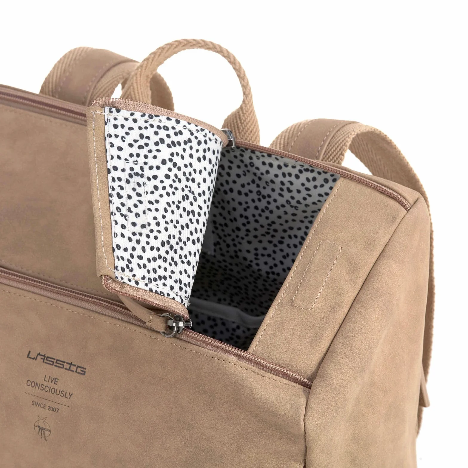 LÄSSIG Plecak do przewijania dla niemowląt, torba do przewijania ze skóry wegańskiej/Tender Backpack Camel, 1 sztuka (1 opakowanie)