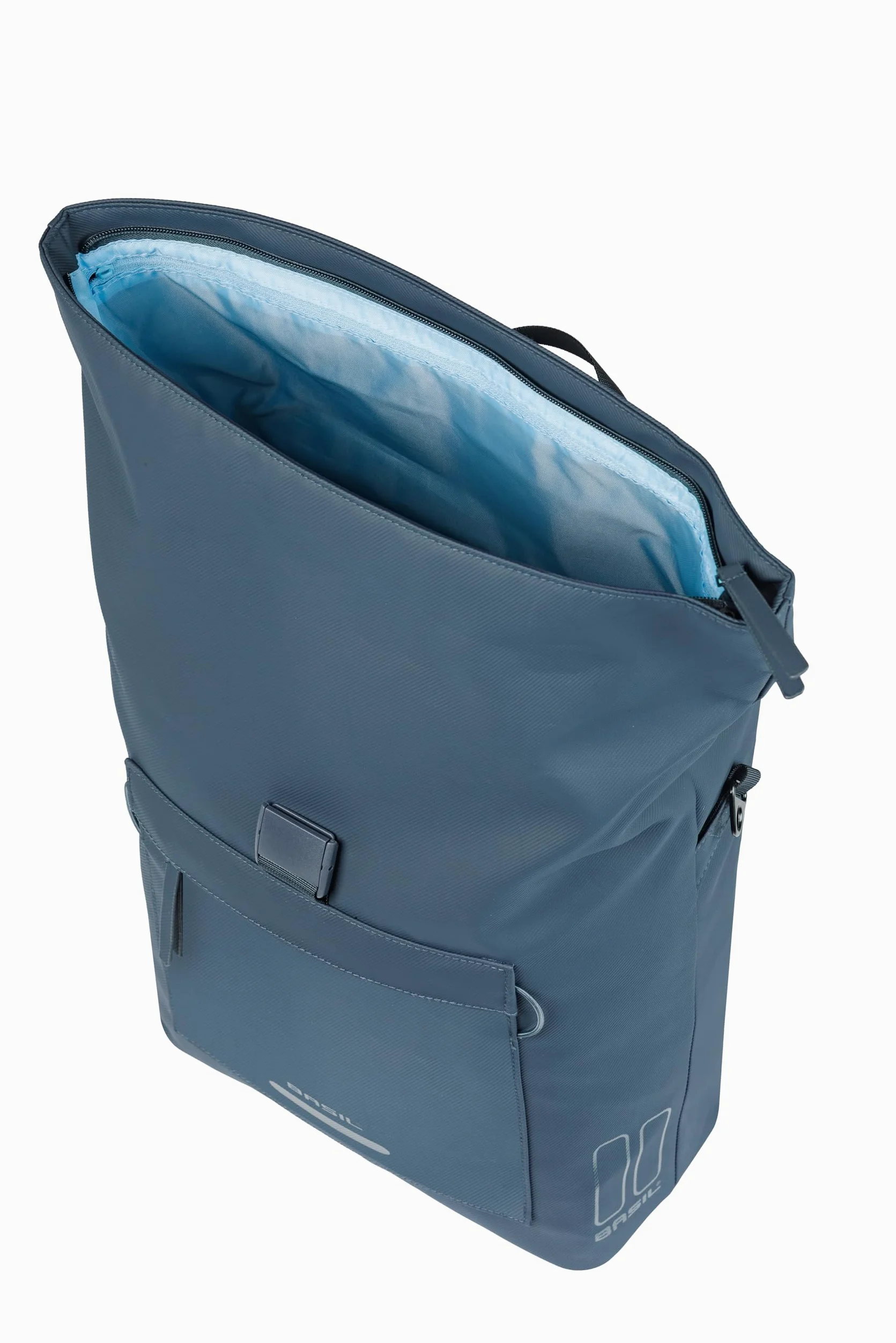 Basil Brooklyn Pojedyncza torba rowerowa, na bagażnik, wodoszczelna, 17 l, z kieszenią na laptopa, odblaskowa, wykonana z materiału z recyklingu, haczyki MIK, 32 x 14 x 40 cm, niebieska