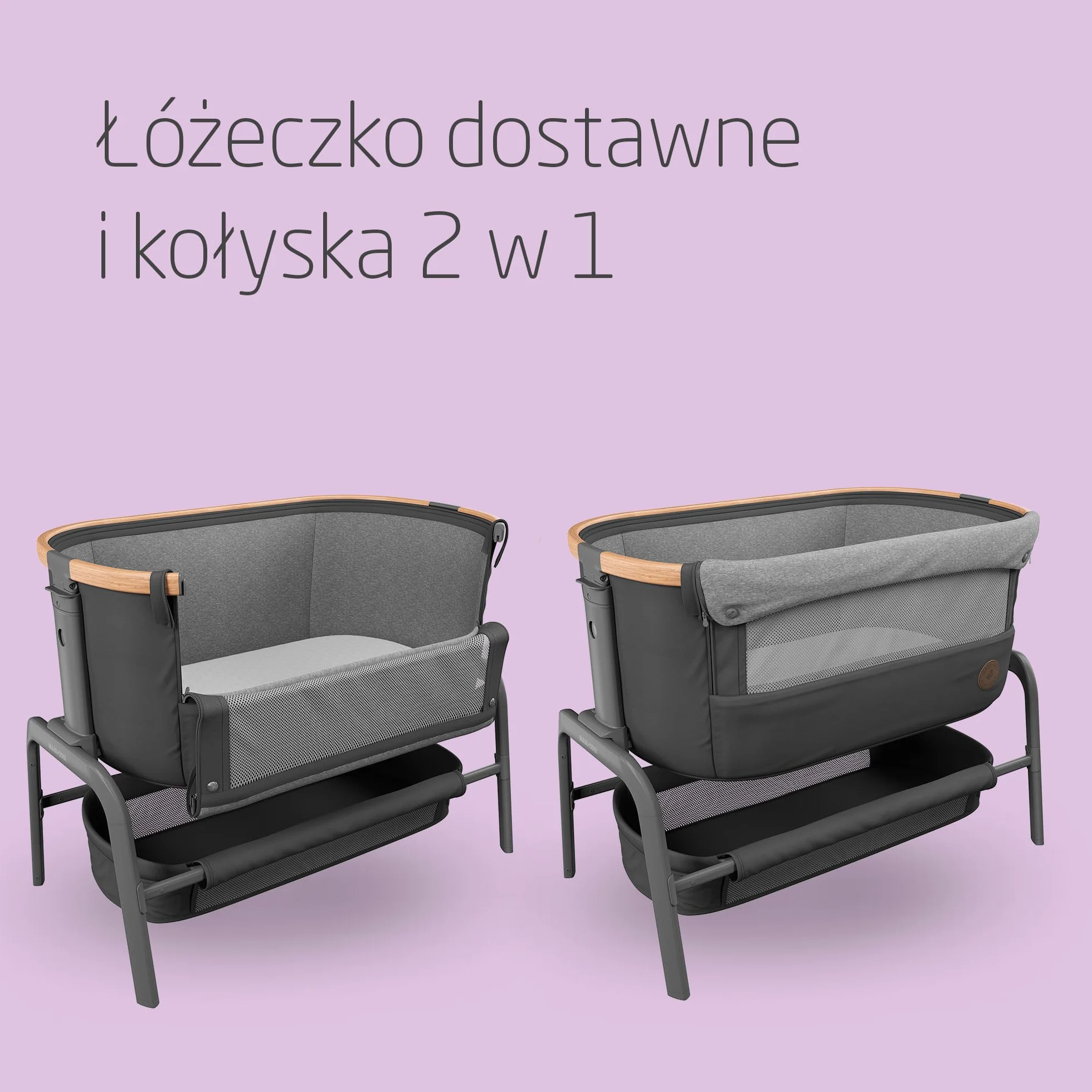 Maxi-Cosi Iora Łóżeczko Przystawka, Co-sleeper , 0–6 mies., maks. 9 kg, 4 Poz. Odchylenia i 5 Wysokości, Łatwe Przesuwanie, Wygodny Materac, Duży Kosz, Łatwe Przenoszenie, Essential Graphite