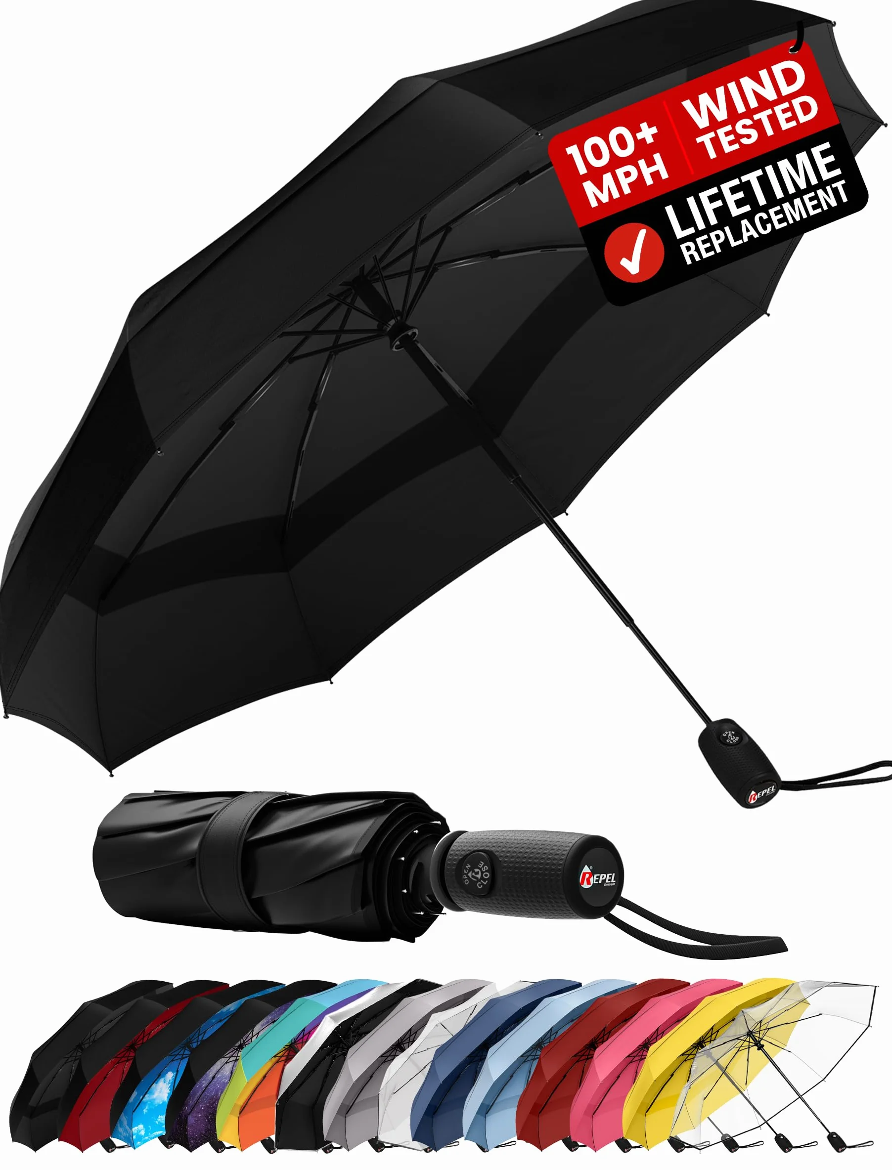 Repel Windproof Travel Umbrella Auto Open Close Compact Fiberglass Frame Waterproof