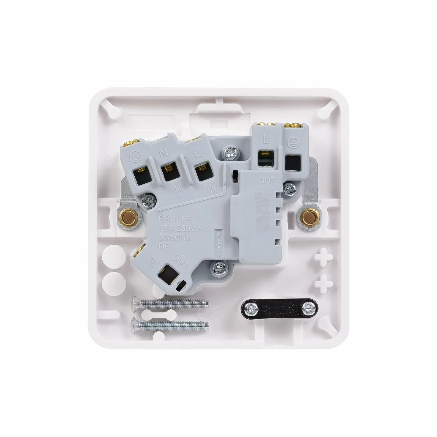 Schneider Electric Lisse White Molded - przełączane jednobezpiecznikowe połączenie 13 A z opcjonalnym wyjściem Flex GGBL5013S białe