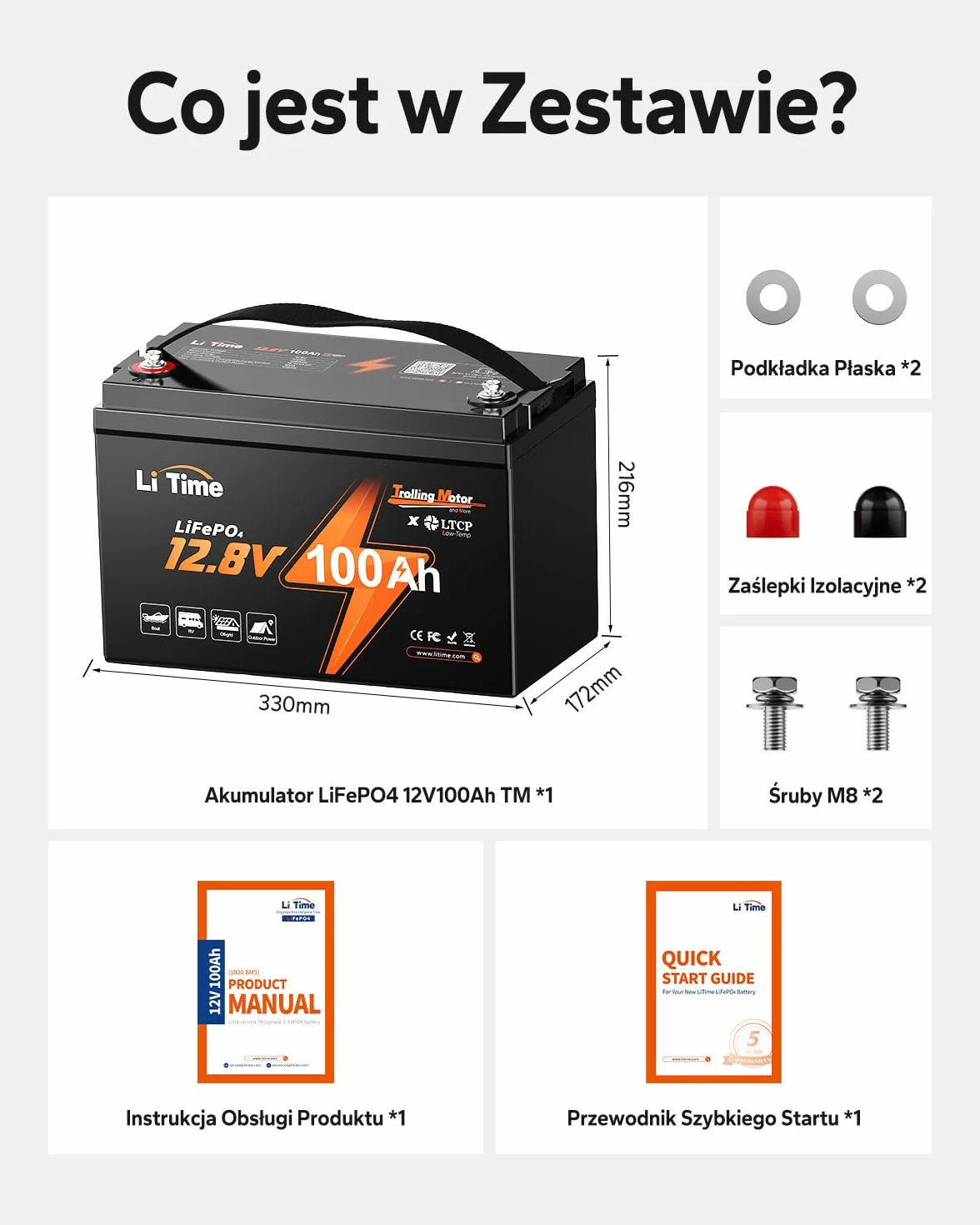 Litime 12V 100Ah Akumulator LiFePO4 – Głębokiego Cyklu, BMS 100A, Ochrona przed Niską Temperaturą, 4000–15000 Cykli, Idealny do Silników Trollingowych, Łodzi, Kamperów