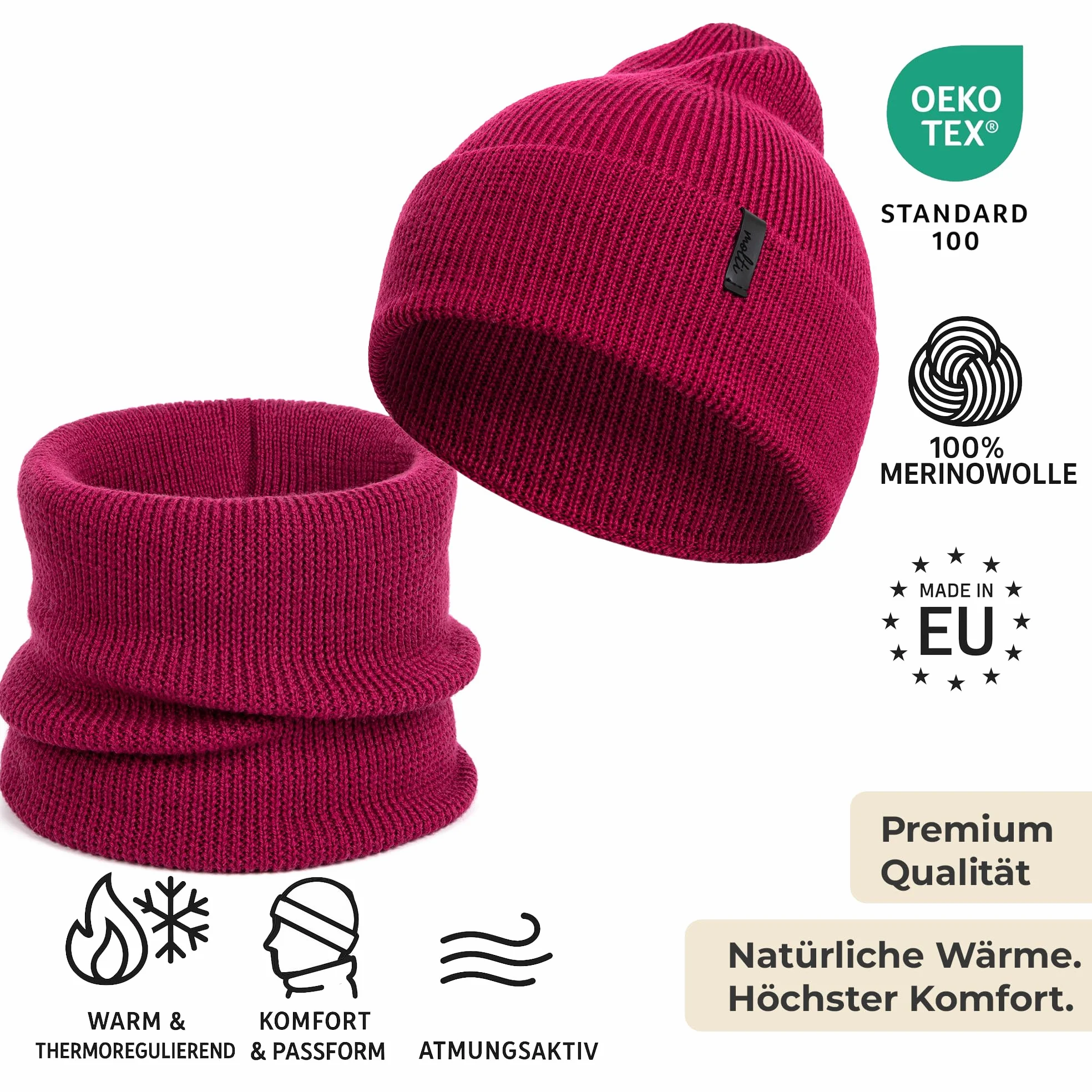 molti Dziecięca czapka beanie i komin – wełna z merynosów, czapka z dzianiny i szal typu loop dla chłopców i dziewczynek, ciepła i oddychająca, wiosna i jesień, w 5 kolorach