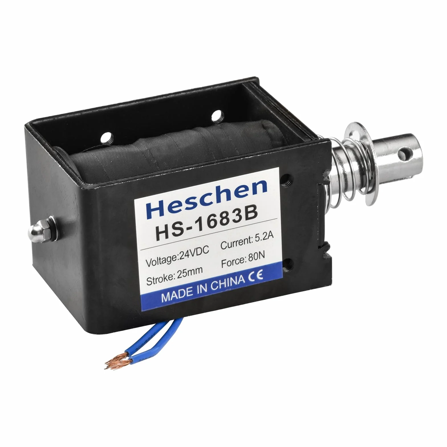 Heschen Elektromagnes elektromagnetyczny, HS-1683B, DC24V 5,2A, skok 25 mm, siła 80N, typ Push Pull, otwarta rama, ruch liniowy