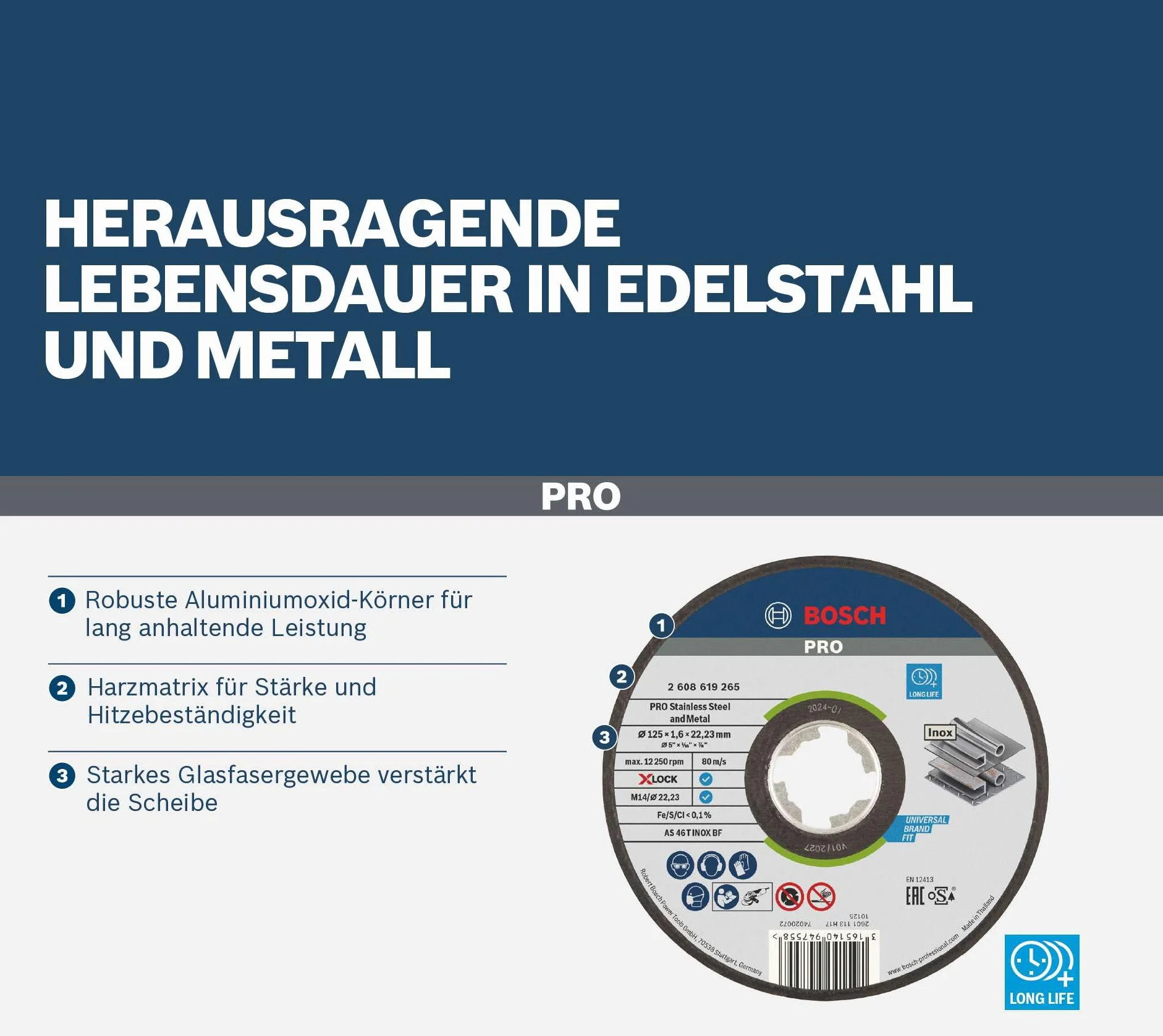 Bosch Accessories 10 x standardowa tarcza do cięcia Inox X-LOCK (do stali nierdzewnej, Ø 125 mm, akcesoria szlifierki kątowej)