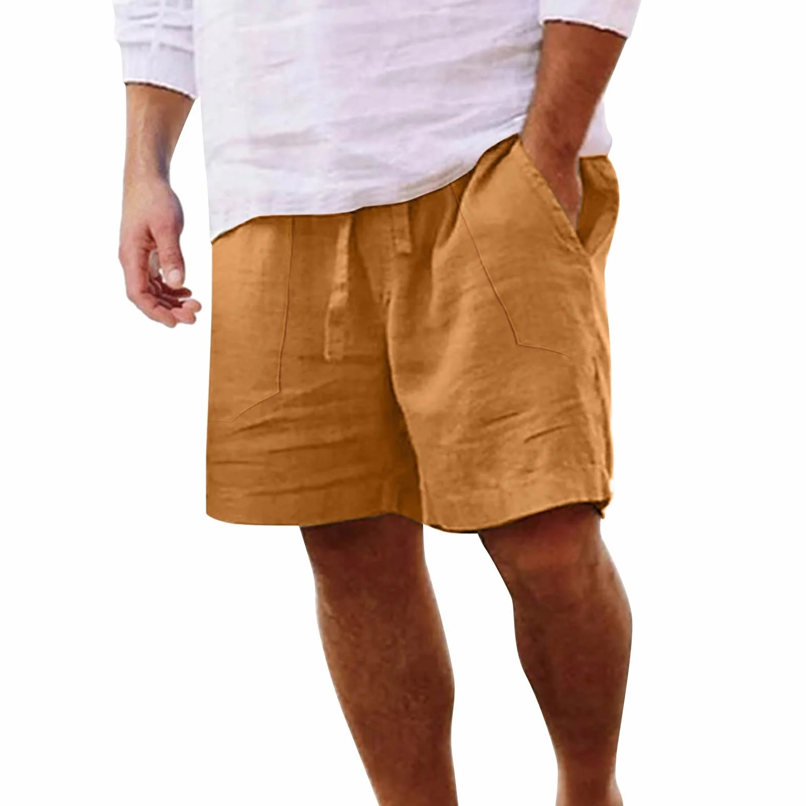 Generisch Męskie szorty kąpielowe, bawełniane, lniane, letnie, spodnie sportowe, krótkie męskie z kieszeniami, szorty plażowe, do biegania, jogi, joggingu, na co dzień