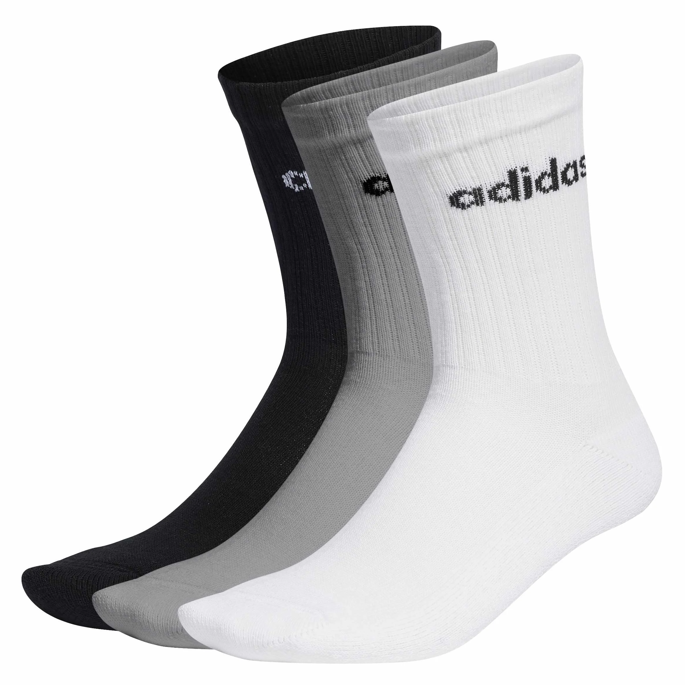 adidas Uniseks - dzieci Linear Crew Cushioned Socks 3 Pairs, Medium Grey Heather / White / Black, 7-8 Years