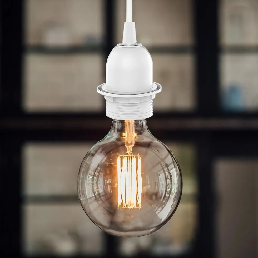 Oprawa lampy E27 z przełącznikiem z wtyczką, 3 sztuki oprawek E27 z kablem sieciowym 3 m, oprawka E27 z kablem do zawieszenia lampy, lampa wisząca, do kuchni, salonu, biała