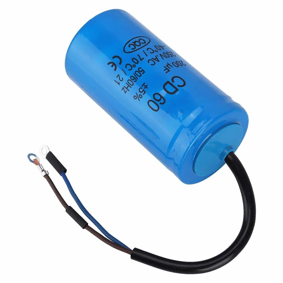 CD60 200uF Uruchom kondensator z przewodem 250VAC 50/60Hz do sprężarki powietrza silnika