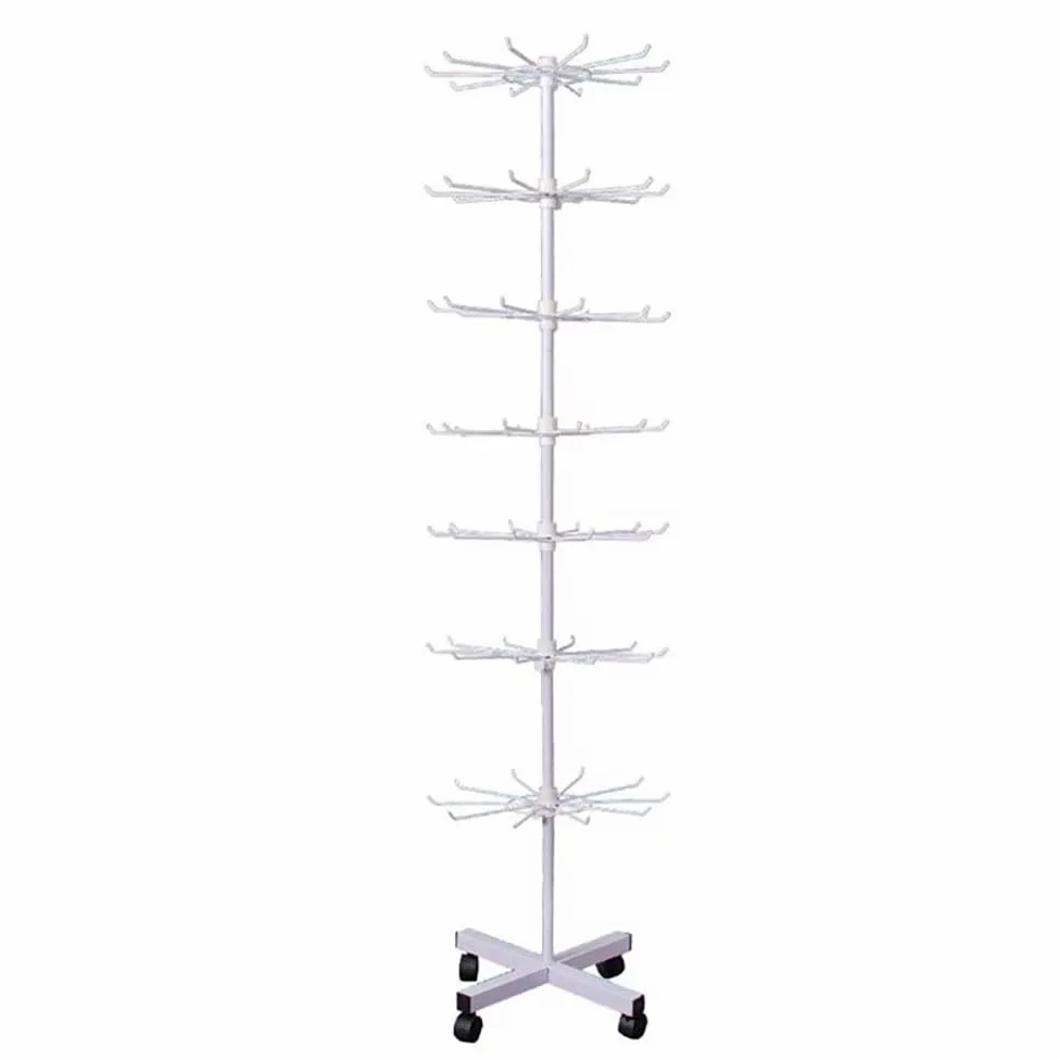 NEWFUN Stojak obrotowy, 7-poziomowy stojak sprzedażowy, obrotowy, z 70 hakami z metalu, 160 cm, czarny, na biżuterię, skarpety, kapelusze, imprezy handlowe