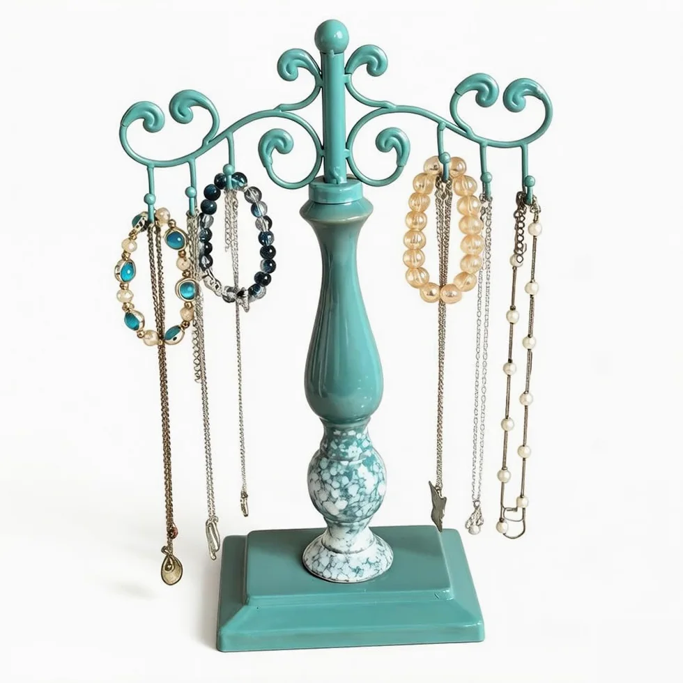 organizator biżuterii Vintage ceramiczny stojak na biżuterię z żelaza na pulpicie dla Vanity | Do wyświetlania akcesoriów toaletkowych