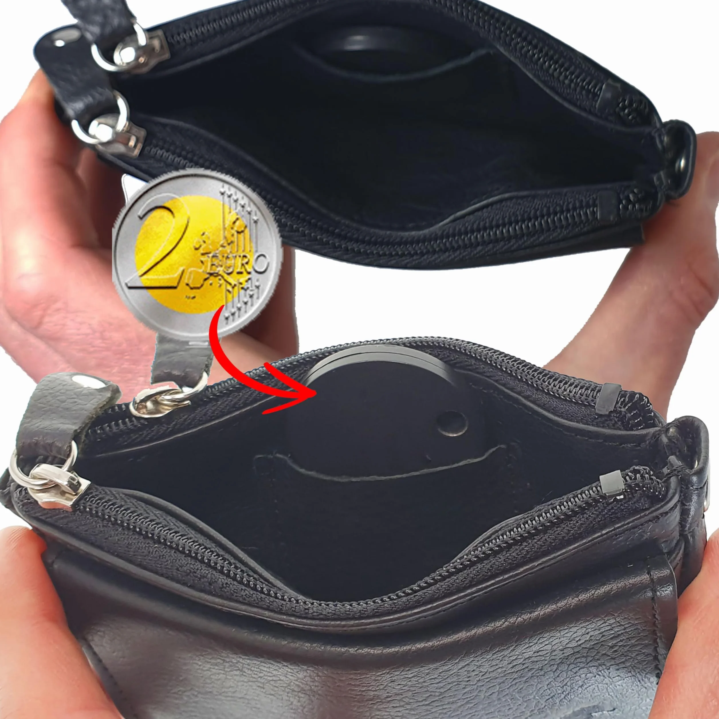 Safekeepers Skórzane etui na klucze mała kieszeń z zamkiem błyskawicznym Cognac Brown