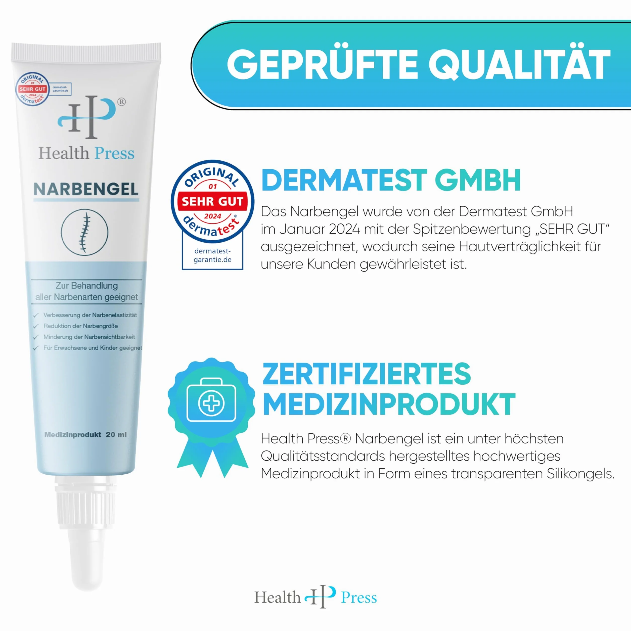 Health Press® Żel na blizny – 20 ml maść na blizny – żel na blizny zmniejsza widoczność blizn – krem na blizny do wszystkich rodzajów blizn – pielęgnacja blizn – krem na blizny dla dorosłych i dzieci