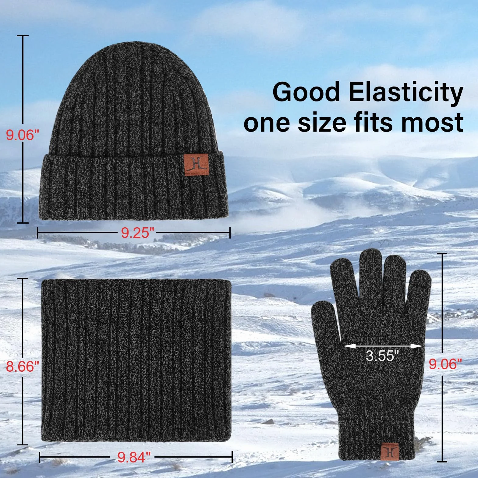 ZASFOU Męska zimowa czapka beanie, szalik, ekran dotykowy, zestaw rękawiczek, ciepła czapka zimowa, czapka z dzianiny, szal kominowy, rękawiczki zimowe, prezent na Boże Narodzenie, dla mężczyzn