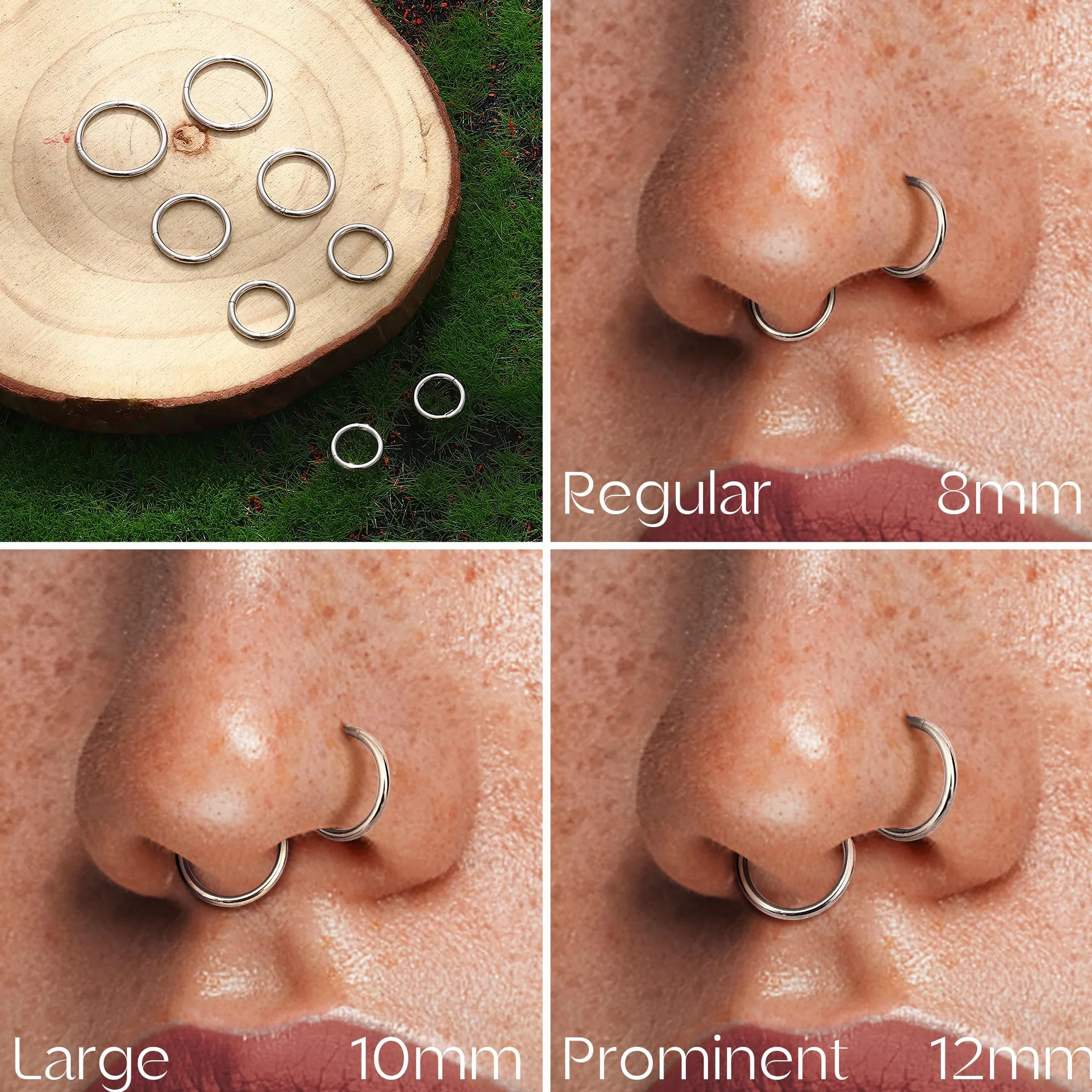 MILACOLATO 8 szt. 16G stal chirurgiczna na zawiasach zatrzaskowe segmentowe pierścienie do nosa obręcz helix chrząstka stokrotka Ohr tragus Sleeper kolczyki piercing do ciała 6-12 mm