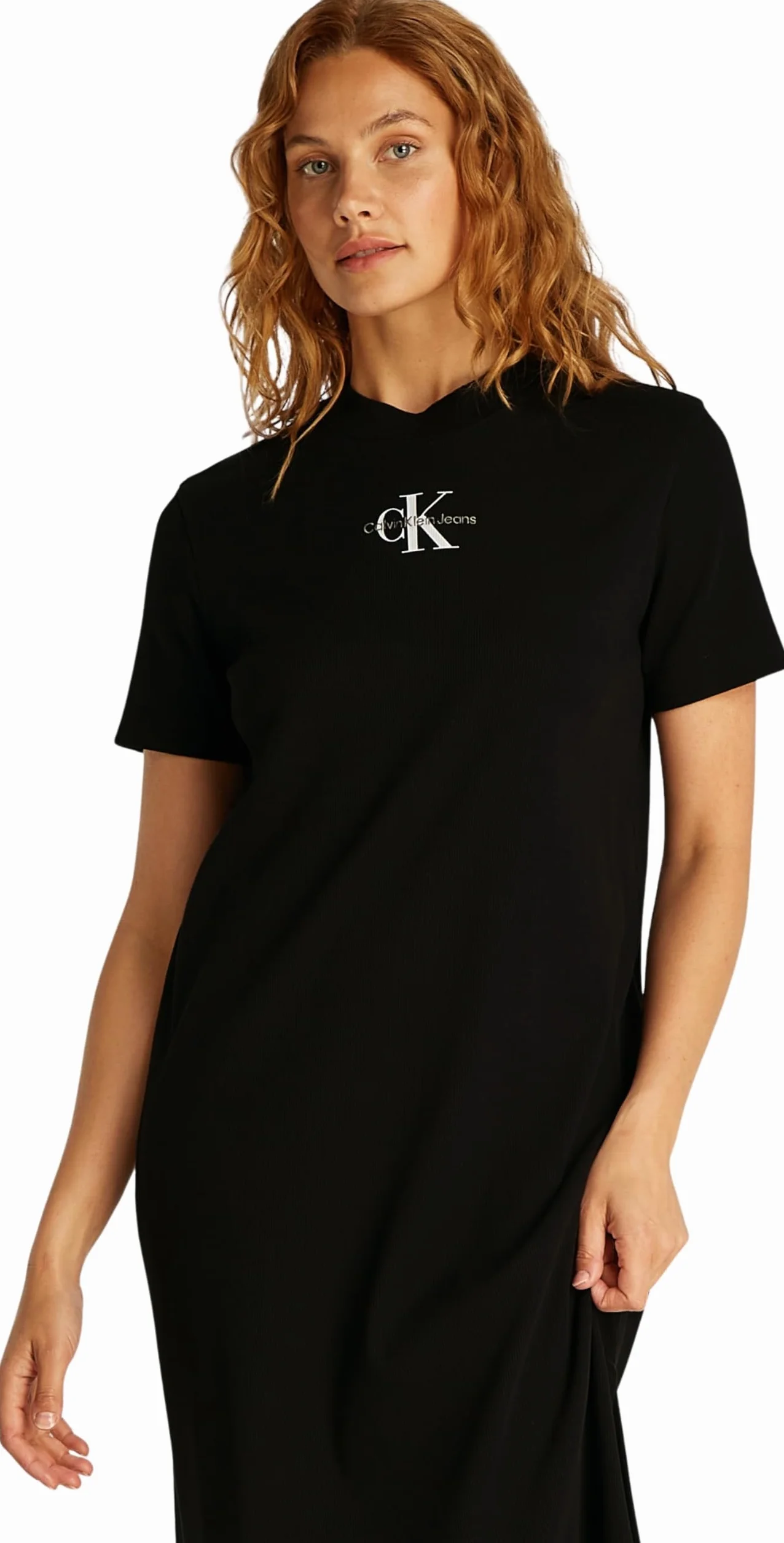 Calvin Klein Sukienka T-shirt Kobiety Monologo Long Rib Tee Dress J20j225543