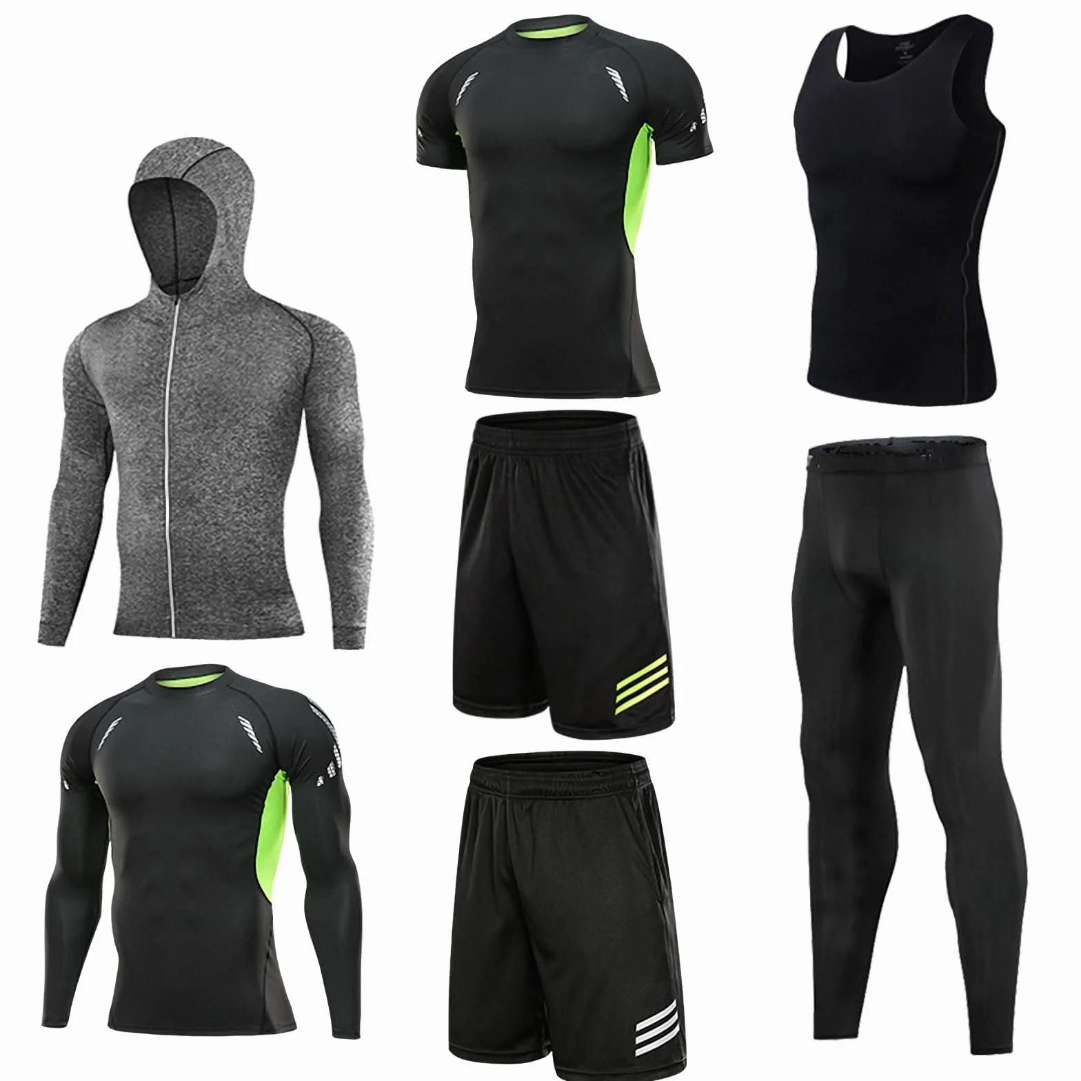 7-częściowy męski zestaw odzieży fitness, szybkoschnące legginsy na siłownię, outdoorowa warstwa bazowa odzież sportowa, styl 7, M