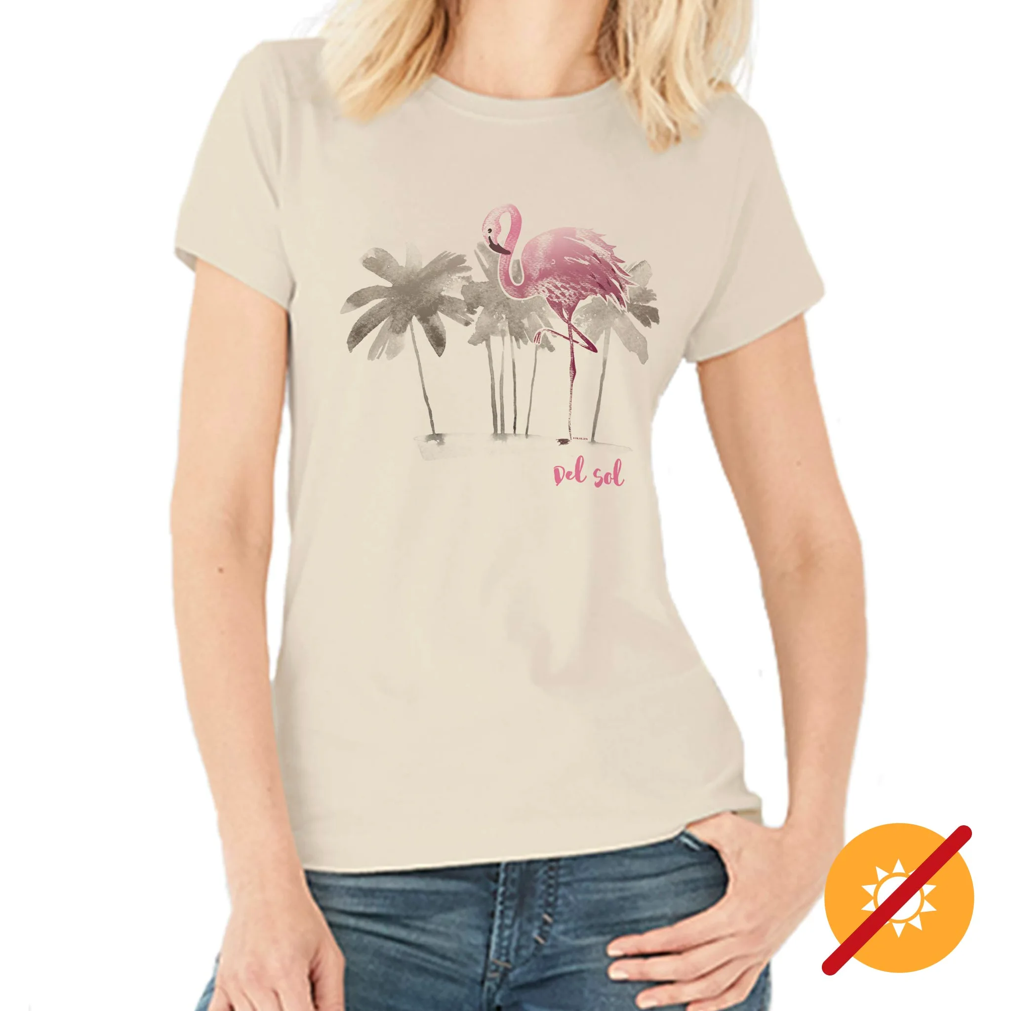 Del Sol Damska koszulka chłopięca - akwarela flaming, naturalny T-shirt - zmienia się z różowego i czarnego na żywe kolory na słońcu - 100% czesana, bawełna ring-spun, cienka koszulka - rozmiar S
