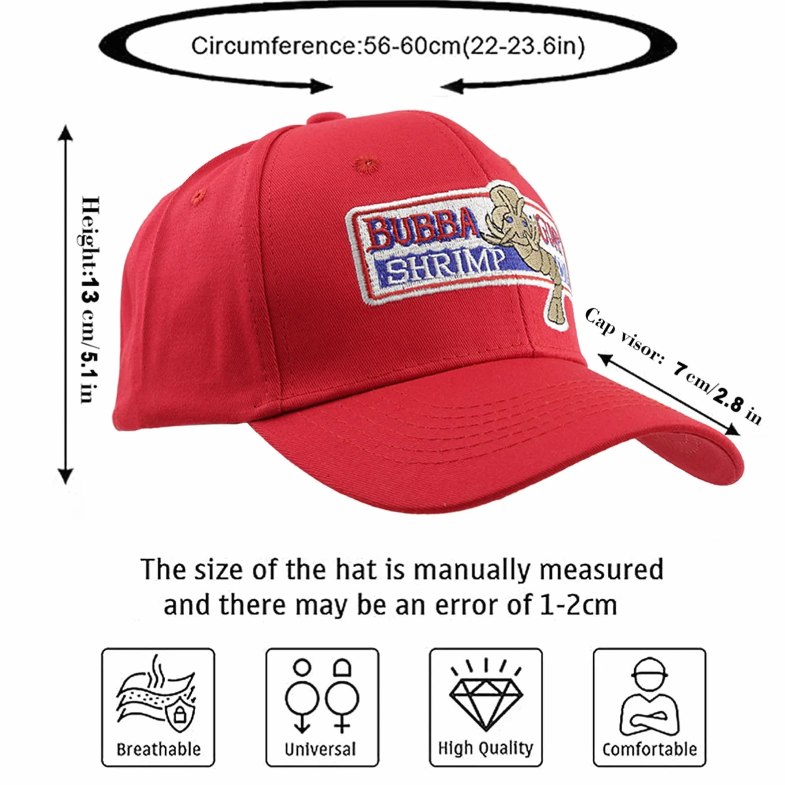 Bubba Gump Baseball Cap regulowana czapka z krewetkami, haftowana guma leśna