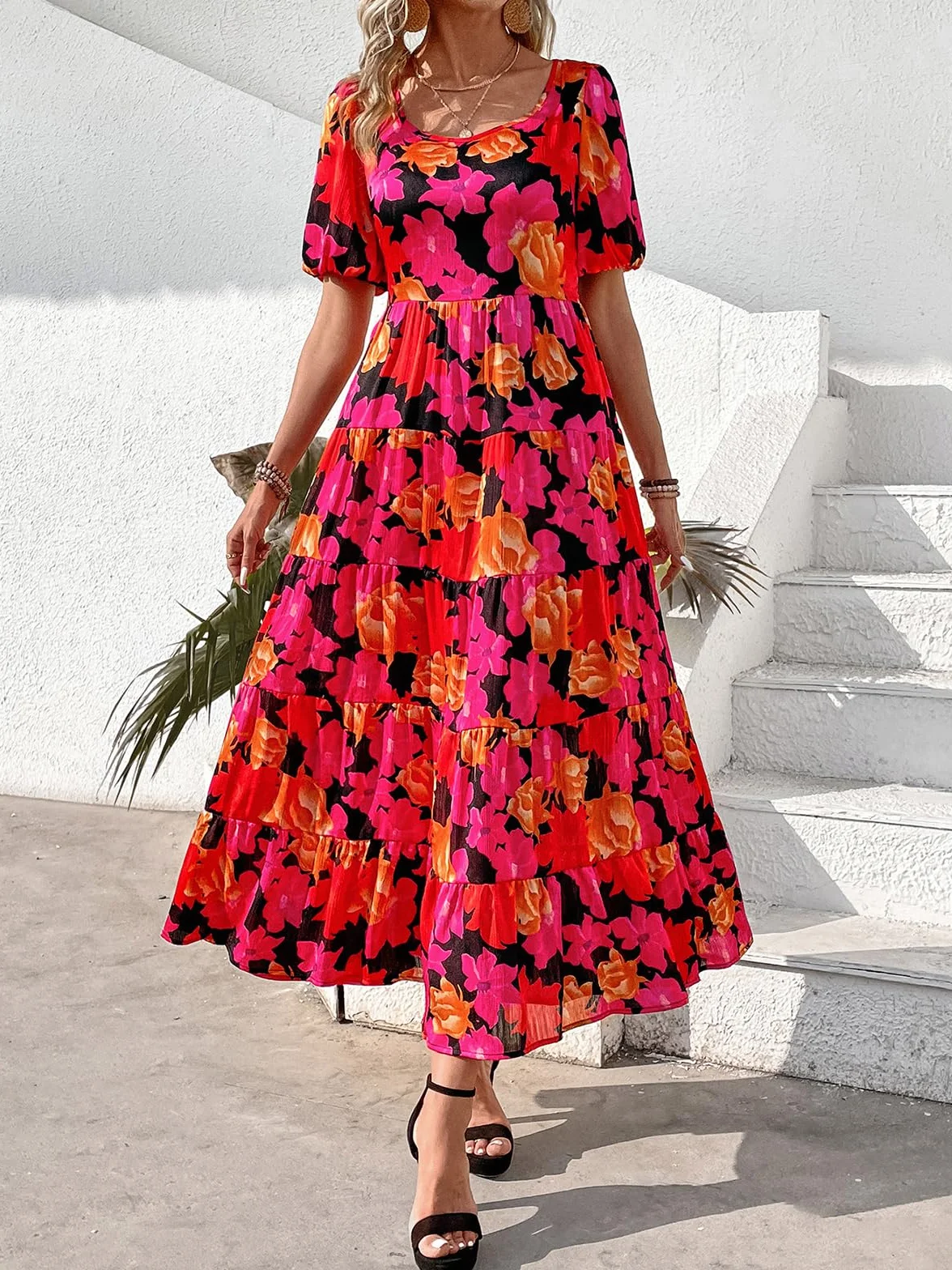 PRETTYGARDEN Nowoczesny Puff Sleeve Floral Dress dla Kobiet
