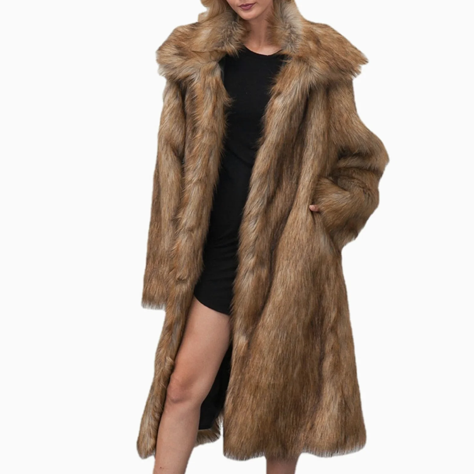 Damska Dwustronna Kurtka Ze Sztucznego Futra Zimowy CiepłY Puszysty PłAszcz Ze Sztucznego Futra Z DłUgim RęKawem Plus Size,Yellow,L