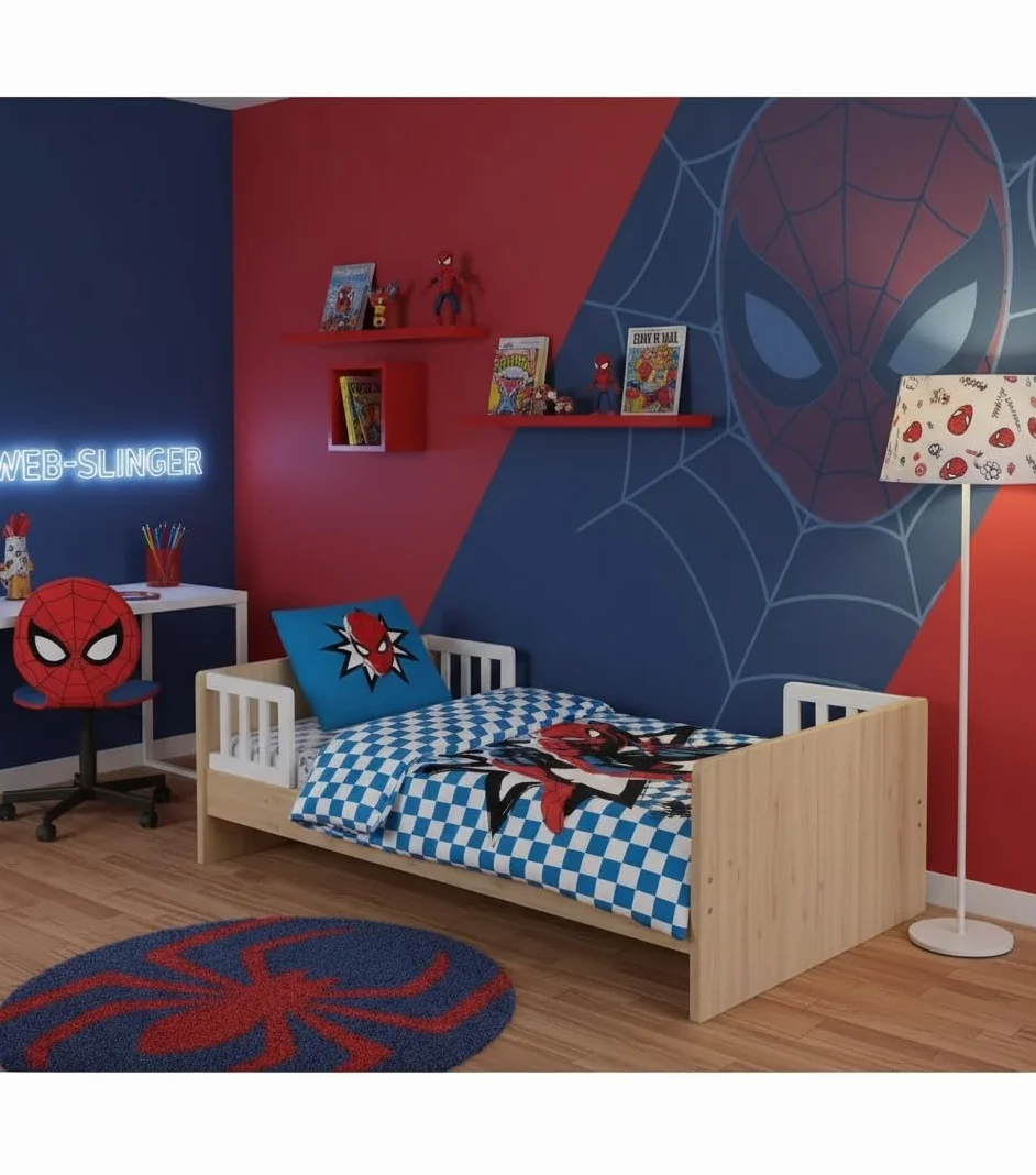 BrandMac Spiderman komplet pościeli do łóżeczka dziecięcego, 100 x 135 cm, poszewka na poduszkę 40 x 60 cm, 100% bawełna, superbohater Spiderman Marvel
