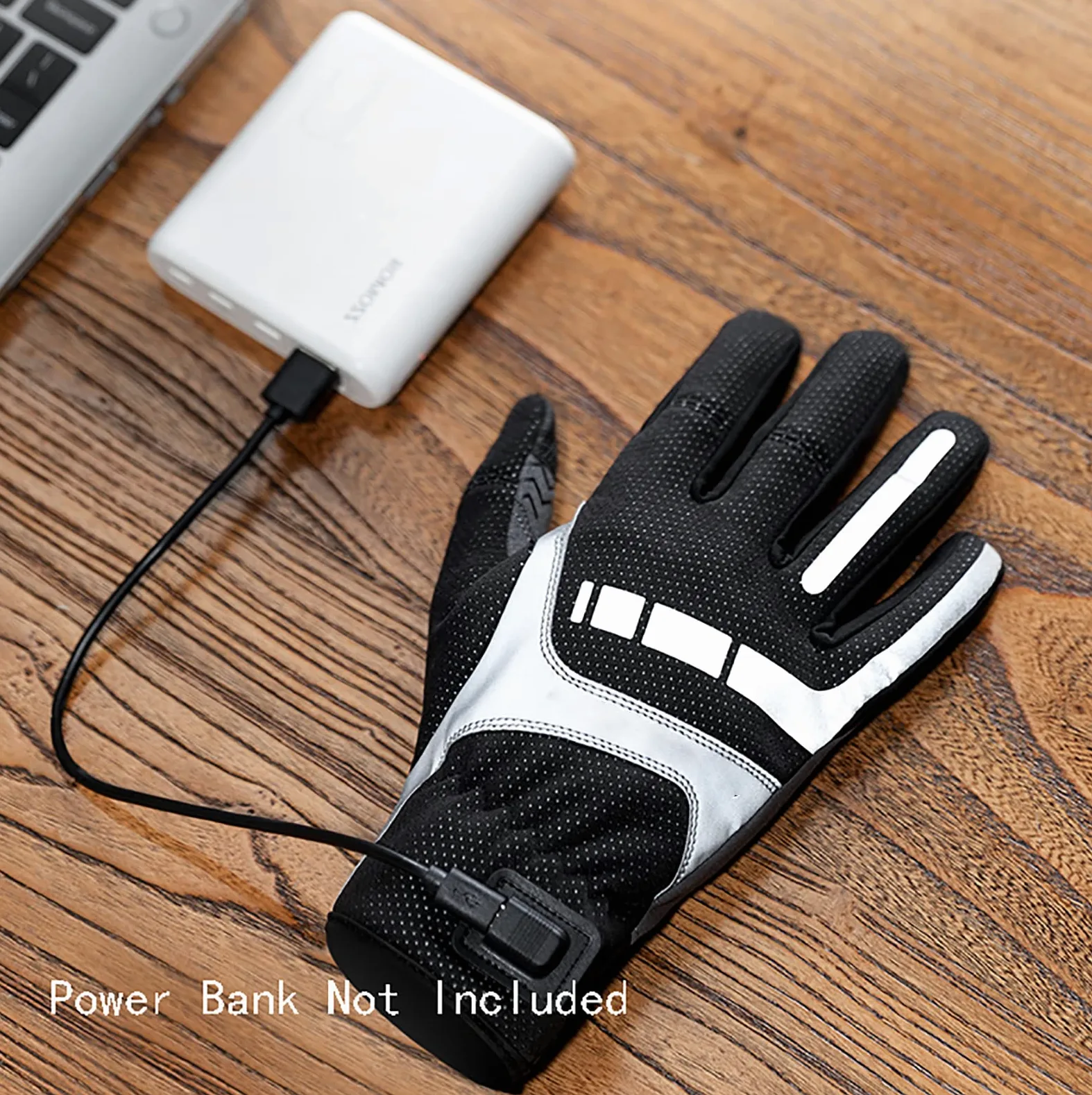 Ogrzewane rękawiczki rowerowe zimowe z ekranem dotykowym USB rękawice termiczne wiatroszczelne odblaskowe narciarstwo motocykl ogrzewacz do rąk dla kobiet mężczyzn, szary, M (dłona: 7,5 cm)