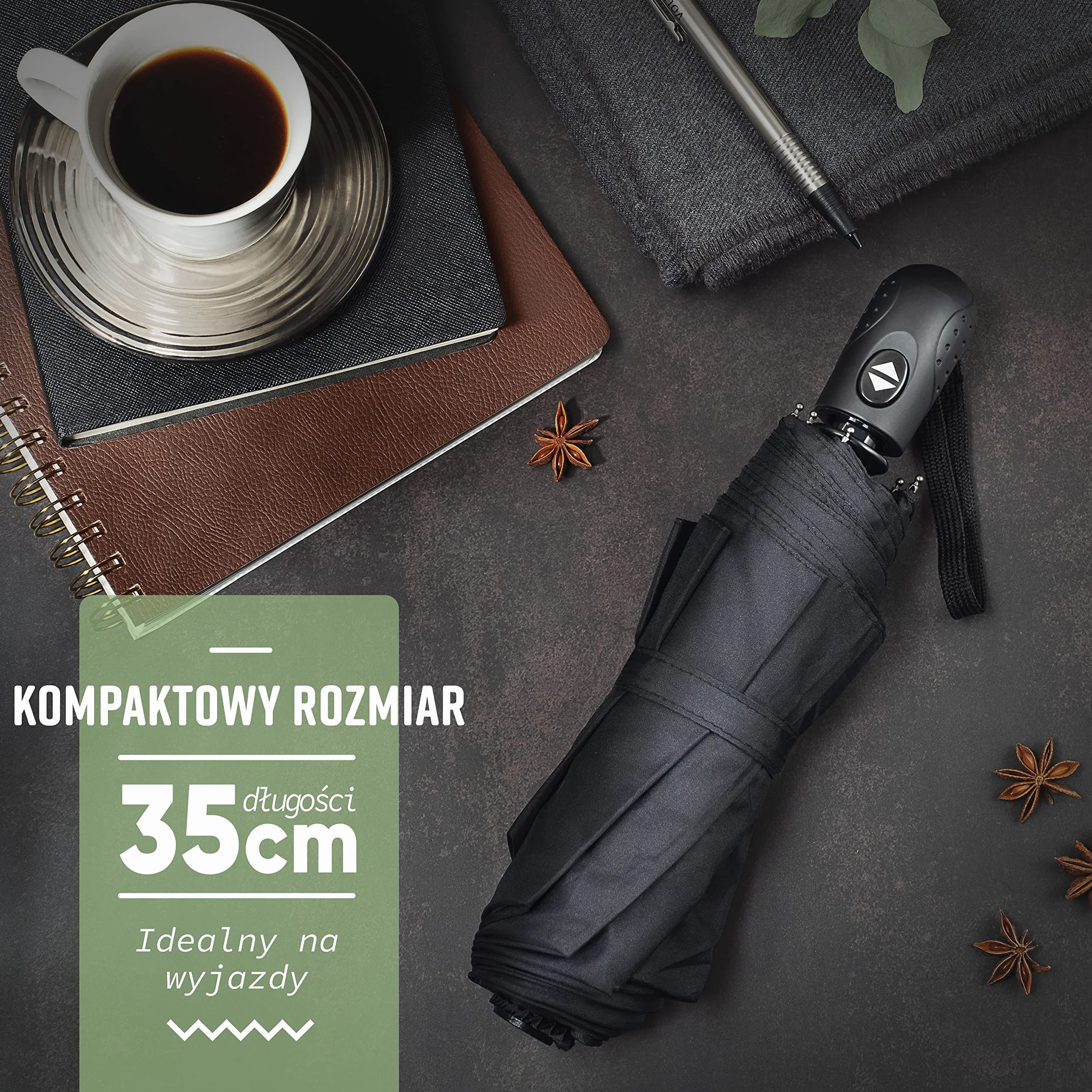 Parasol odporny na burze automatyczny czarny 107 cm Villkin