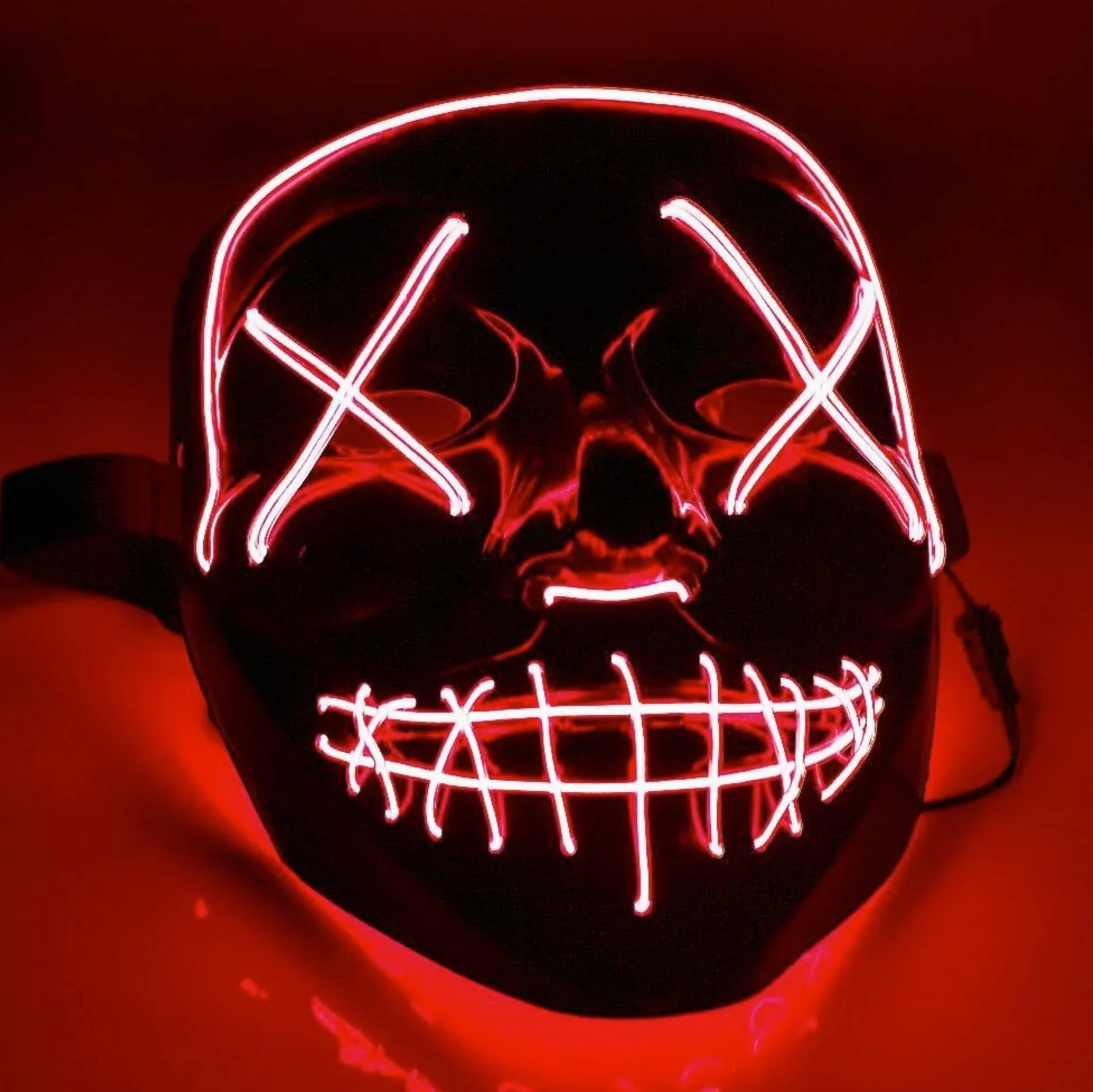 TK Gruppe Timo Klingler 10 x czerwona straszna maska LED, Noc oczyszczenia, sterowana, na Halloween, karnawał, jako kostium dla mężczyzn i kobiet, 10 x czerwony
