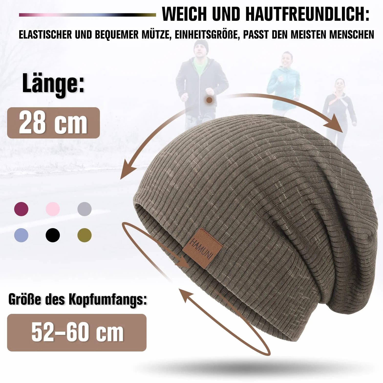 Hamuni Slouch Beanie Czapka damska, męska, elastyczna, miękka, wygodna, z dżerseju, klasyczna, modna, długa czapka typu beanie, idealna na wiosnę, jesień i zimę, zielony, jeden rozmiar