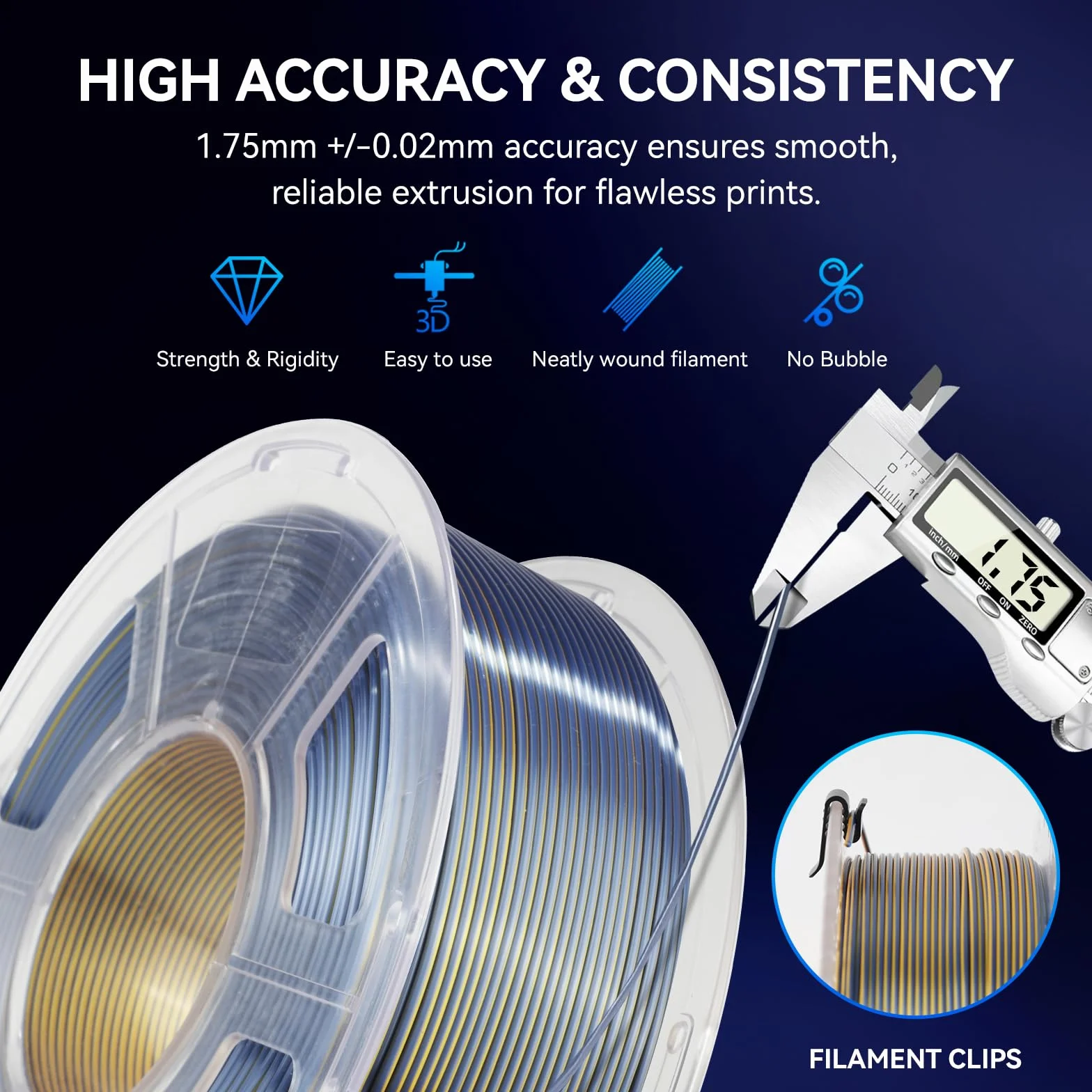 JAYO Filament PLA SILK 1,75 mm 1,1 KG, podwójny kolor filament jedwabny PLA niebieski+zielony, błyszcząca jedwabista powierzchnia, zmiana koloru 360°, dokładność +/-0,02 mm, kompatybilny ze wszystkimi